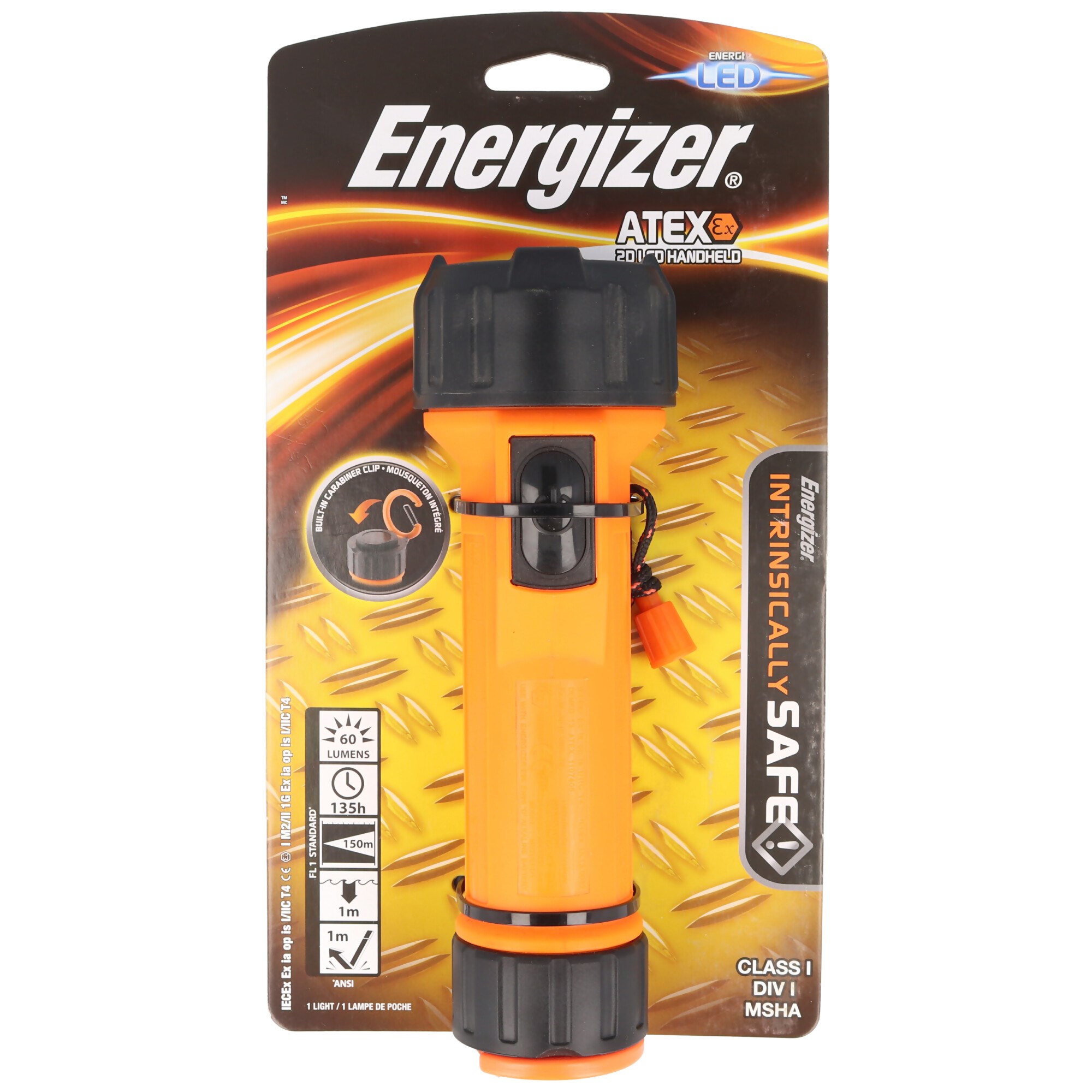 Energizer 2D ATEX - El Feneri - LED - Beyaz Işık - Siyah, Güvenlik Turuncu