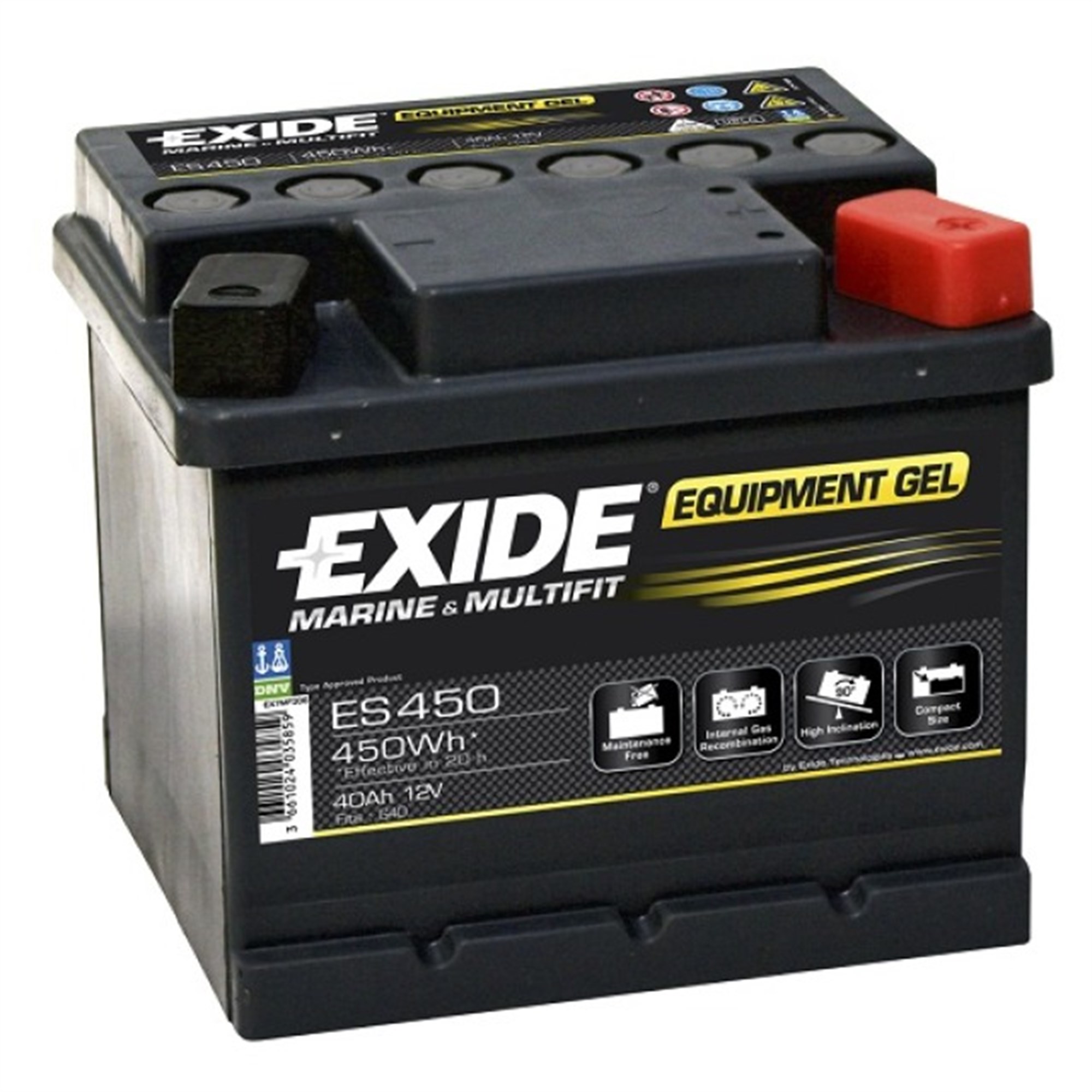 Exide Equipment Jel ES 450 (G40) kurşun asit batarya, M6 vida bağlantılı 12V, 40000mAh