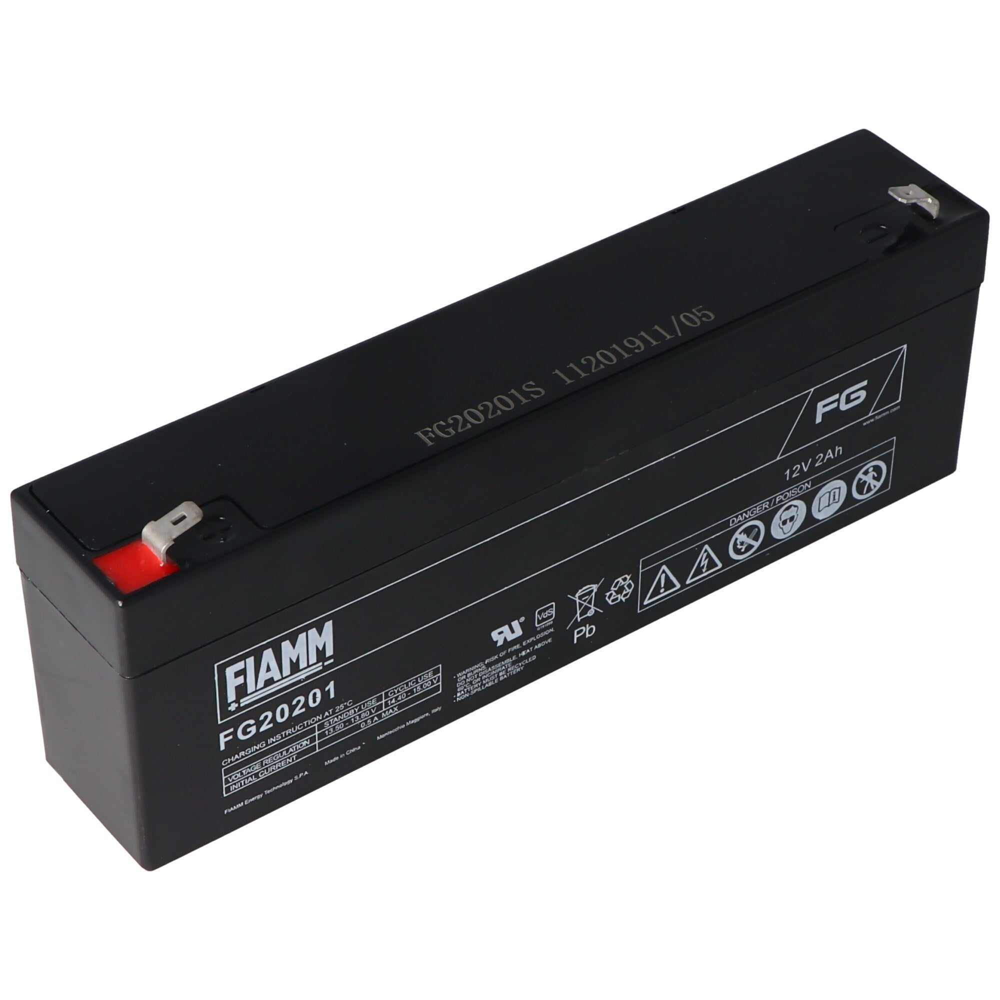 Fiamm FG20201 pil 2.0Ah PB kurşun pil bakım gerektirmez, 4.8mm fiş kontakları ile