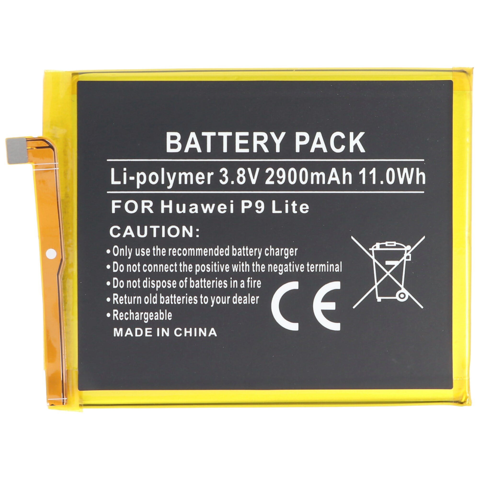 Huawei P9 Lite, Li-Polimer, 3.8V, 2900mAh, 11.0Wh, dahili, aletsiz pil