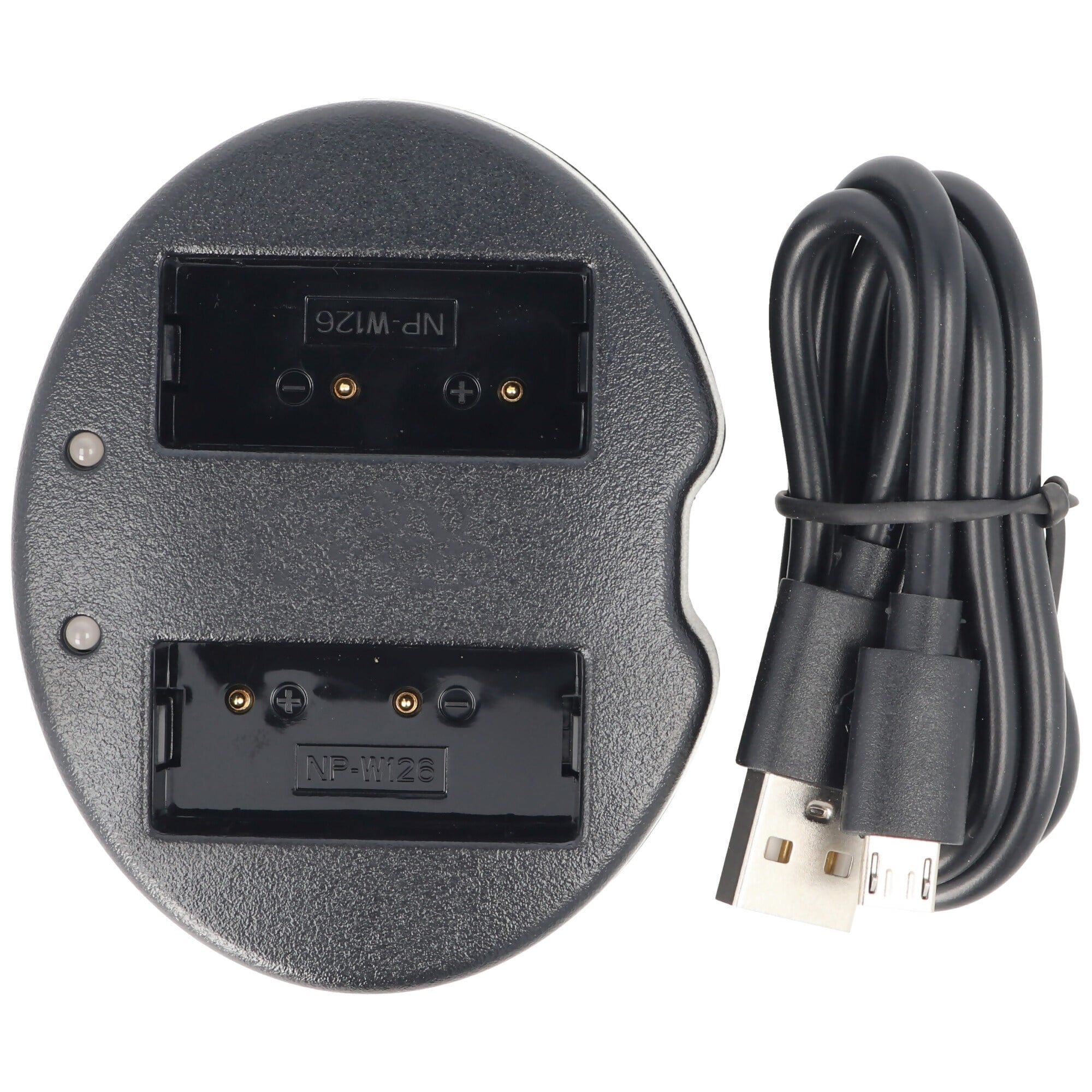 İki Fuji NP-W126 pil için 2 yönlü USB şarj cihazı, şarj adaptörü ve USB şarj kablosu dahil teslimat