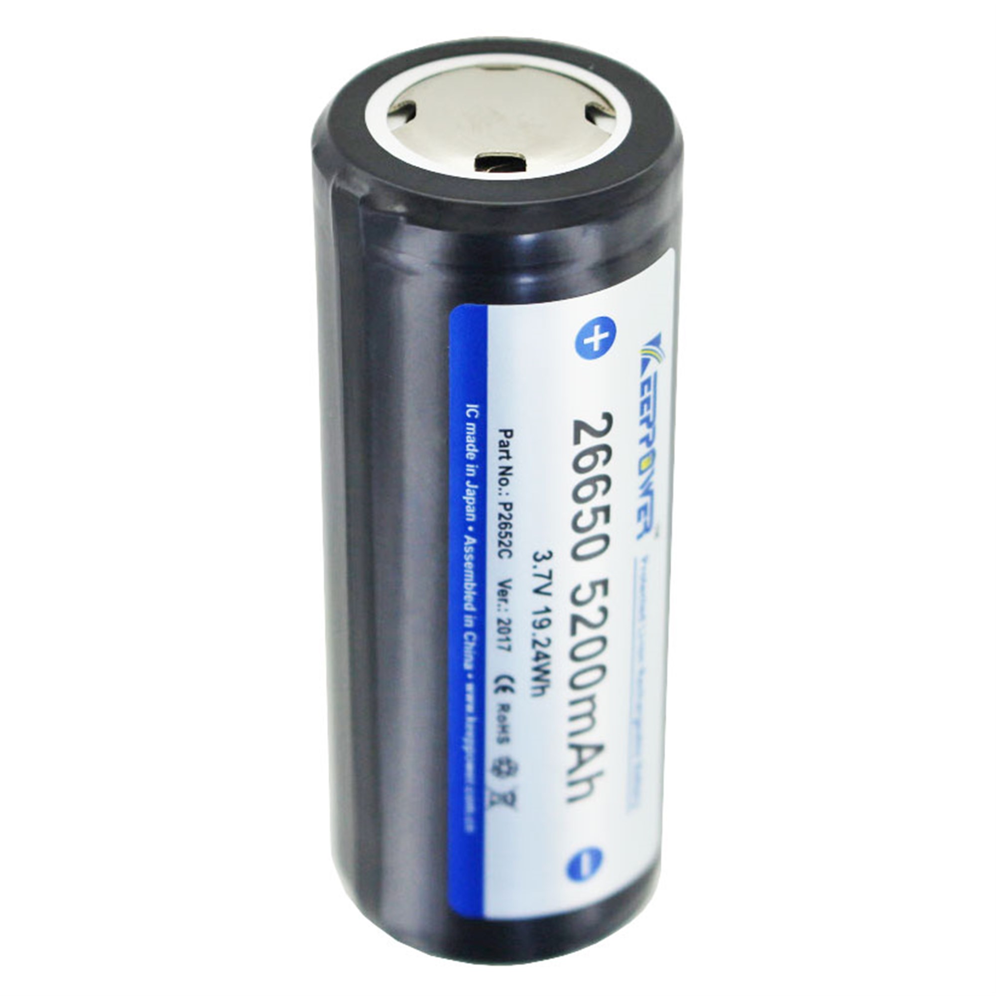 Keeppower 26650 - 5200mAh, 3.6V - 3.7V Li-Ion pil PCB korumalı 69.5x26.8mm