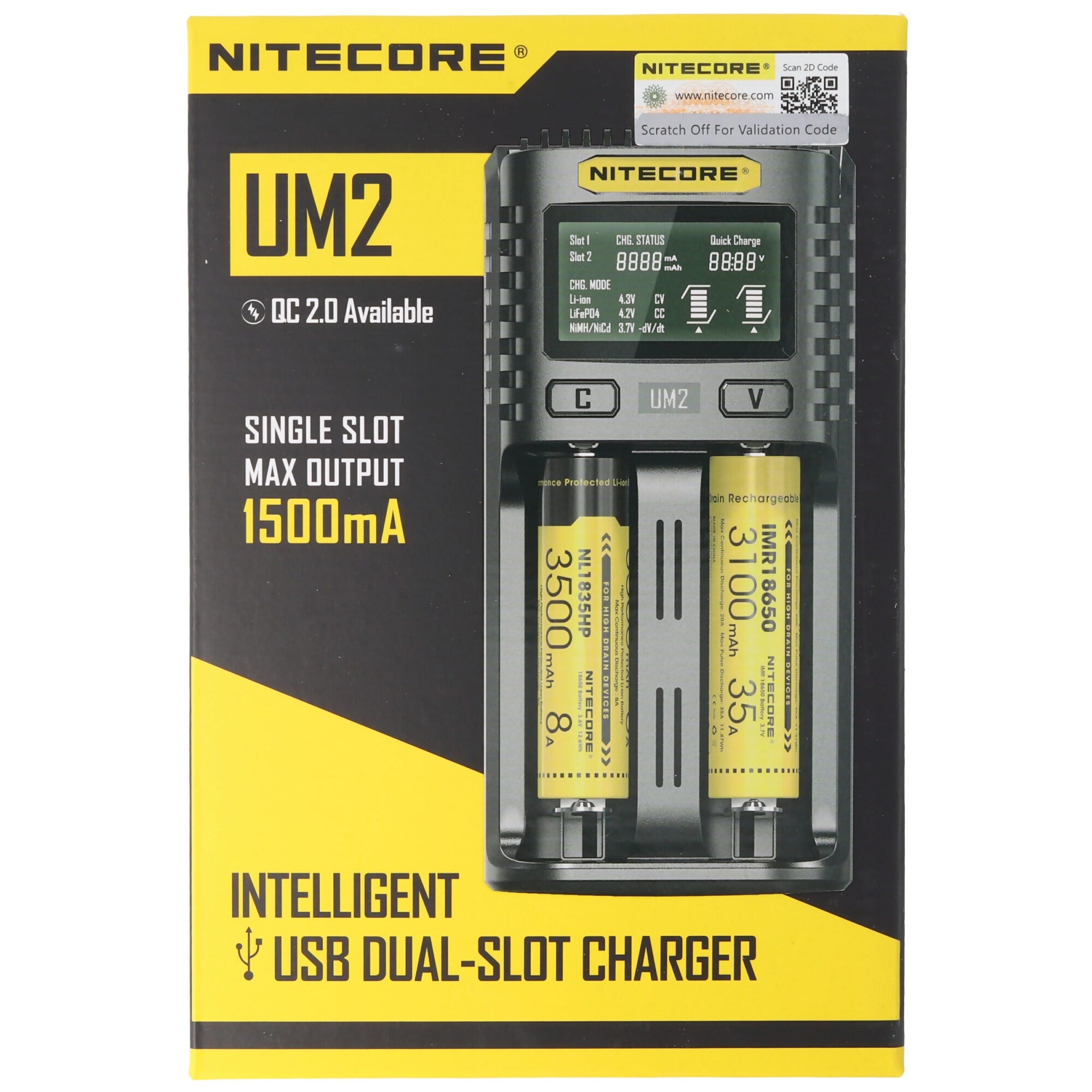 Li-Ion piller için Nitecore UM2 USB şarj cihazı QC 2.0 uyumlu