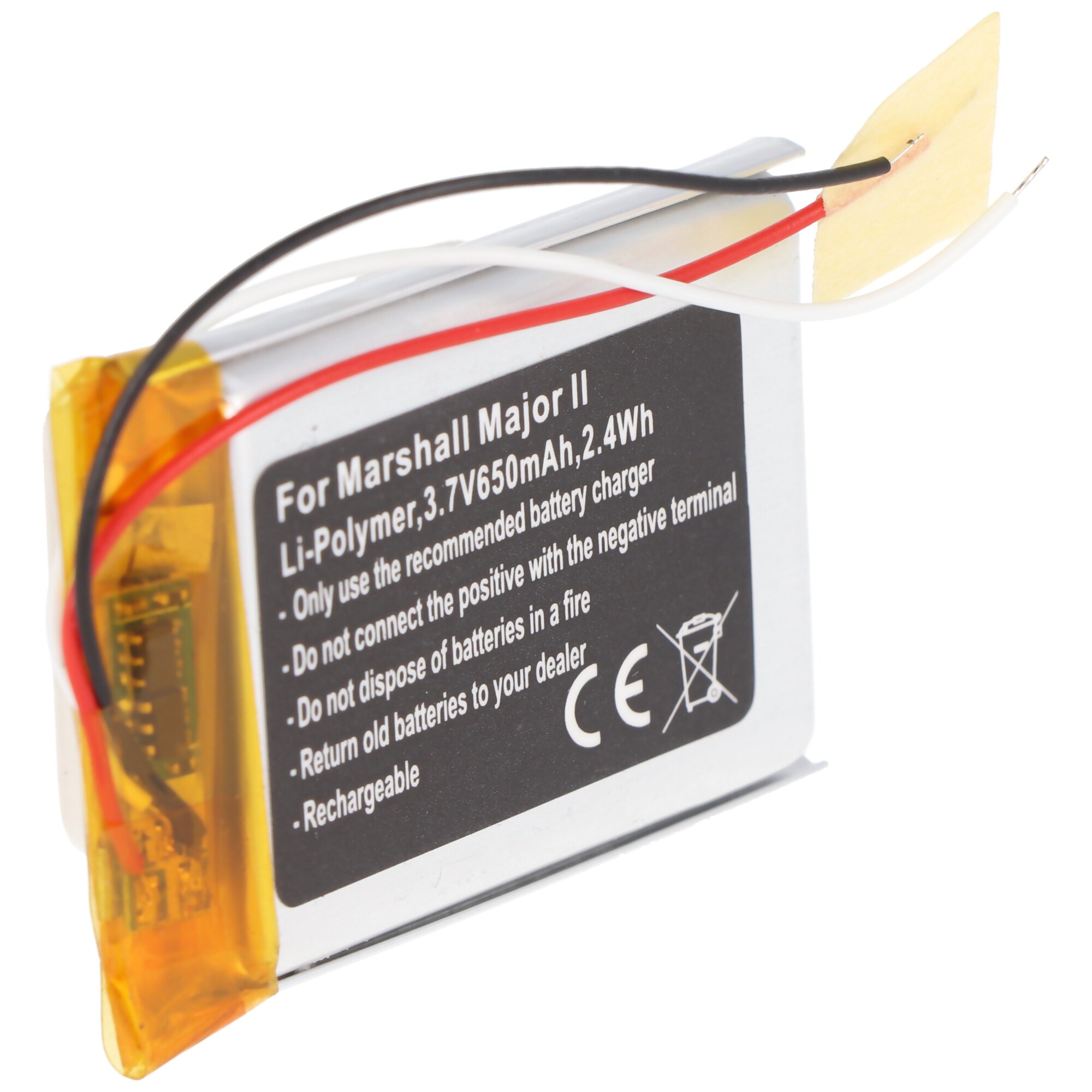 Marshall Major II, Li-Polymer, 3.7V, 650mAh, 2.4Wh için uygun pil, dahili, aletsiz