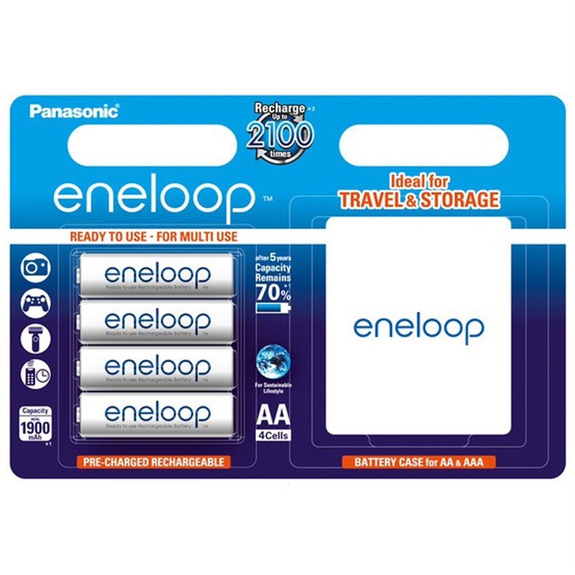 Panasonic eneloop pil AA 4'lü blister BK-3MCCEC4BE + koruyucu kutu