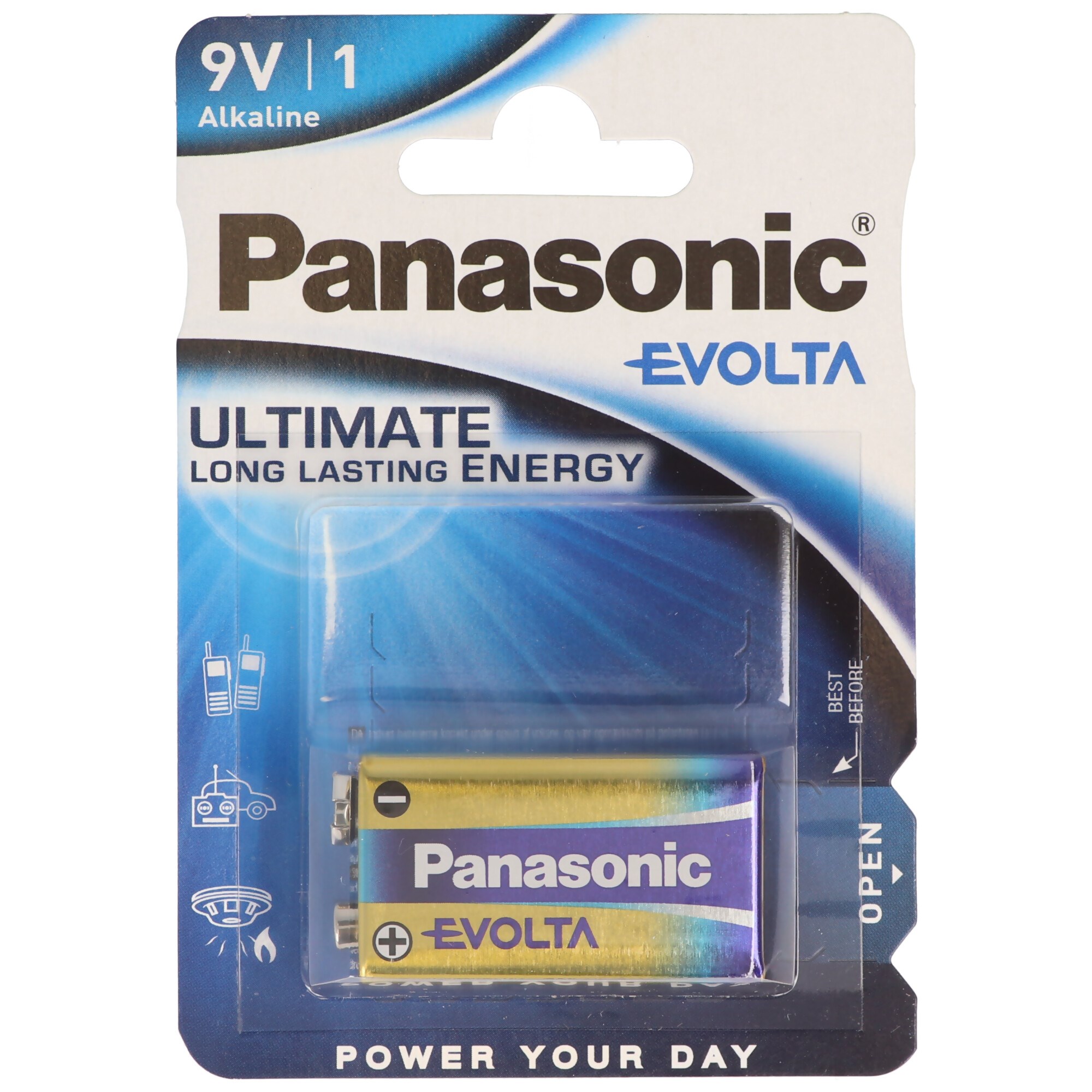 Panasonic Evolta 9V blok, alkalin pil, duman dedektörleri için ideal 9V pil, uzaktan kumandalar