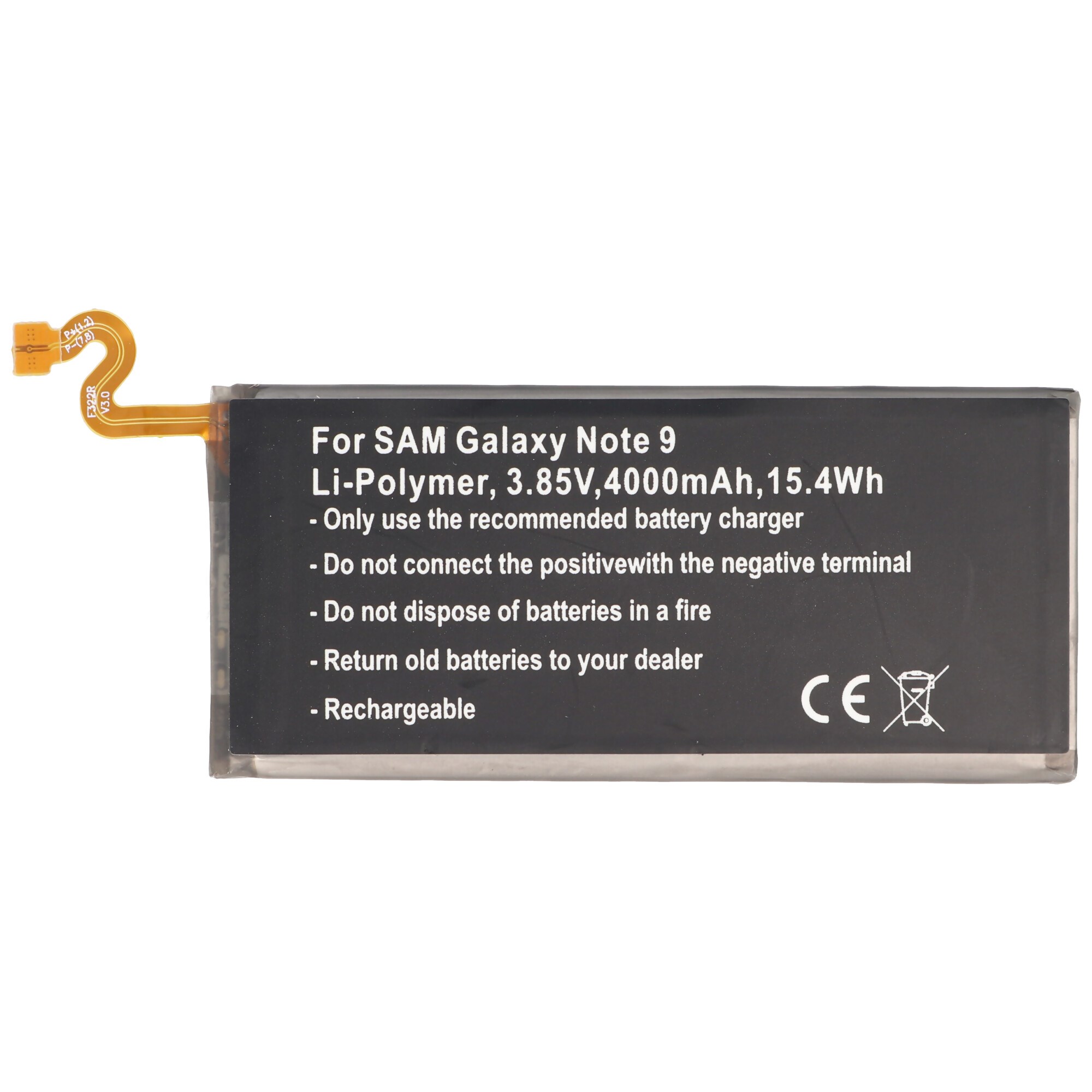 Samsung Galaxy Note 9, Li-Polimer, 3.85V, 4000mAh, 15.4Wh, dahili, aletsiz pil