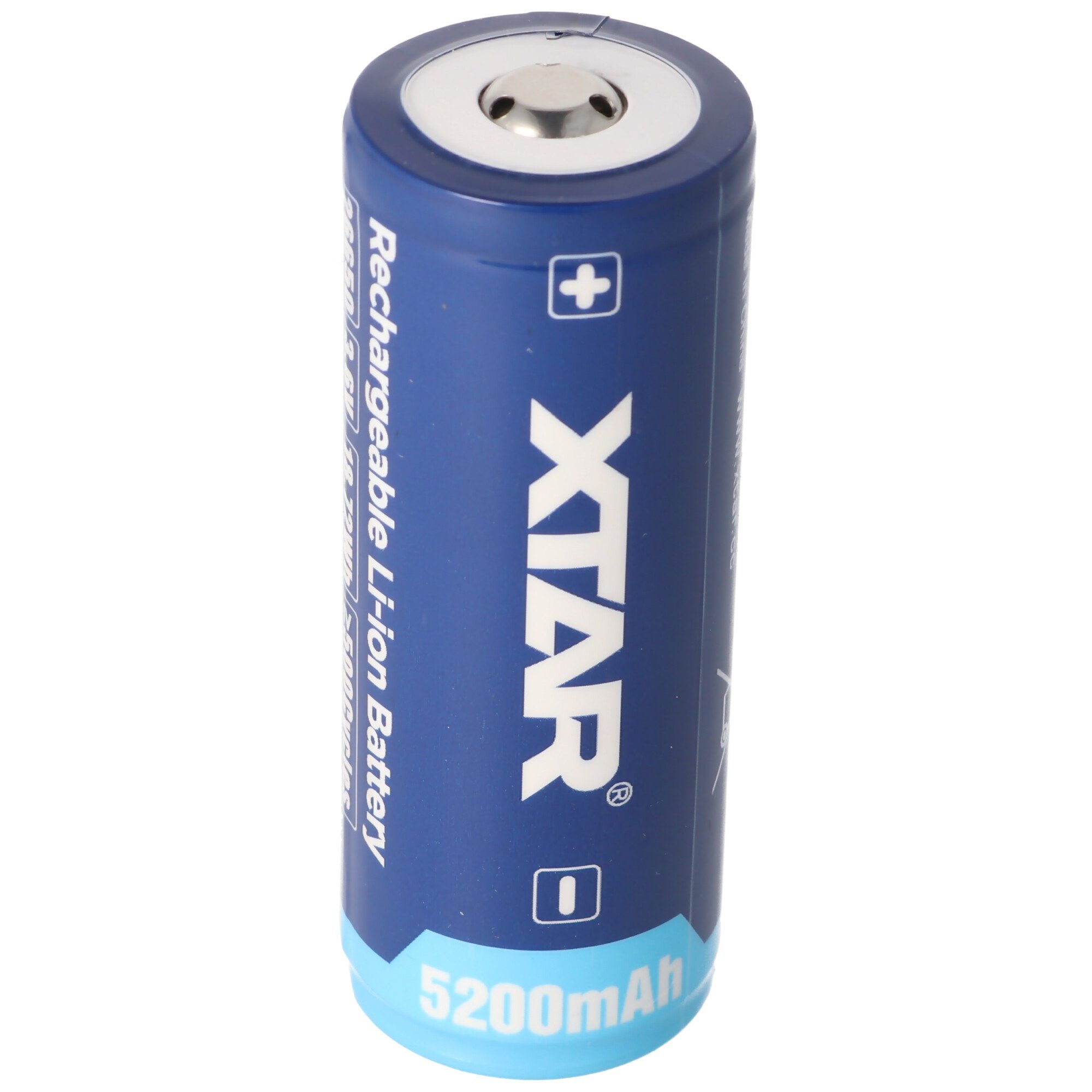 XTAR 26650 - 5200mAh, 3.6V - 3.7V Li-Ion pil, PCB korumalı, 26.5x68.2mm