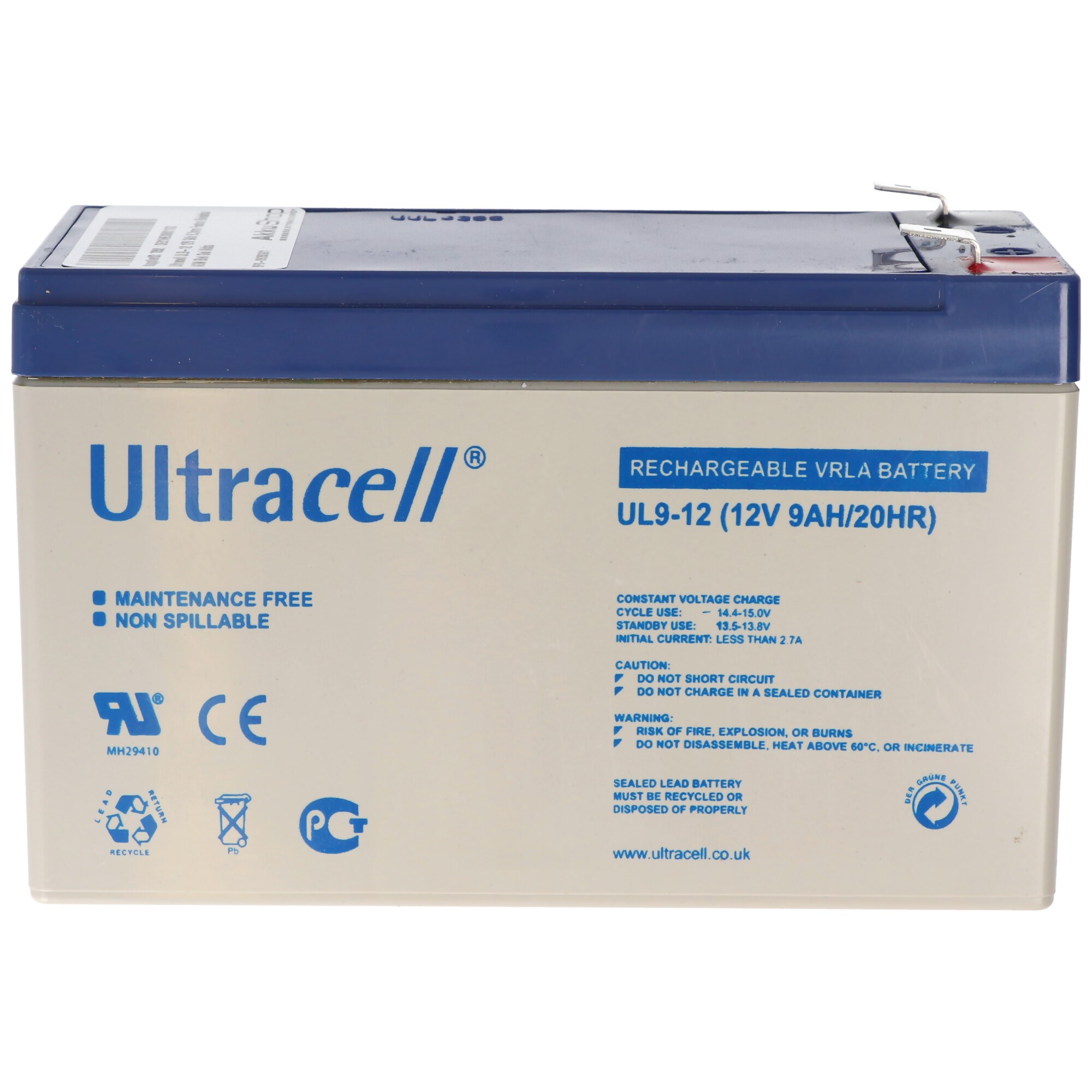 Ultracell UL9-12 12V 9Ah 6.3mm Faston kurşun akü AGM kurşun jel akü