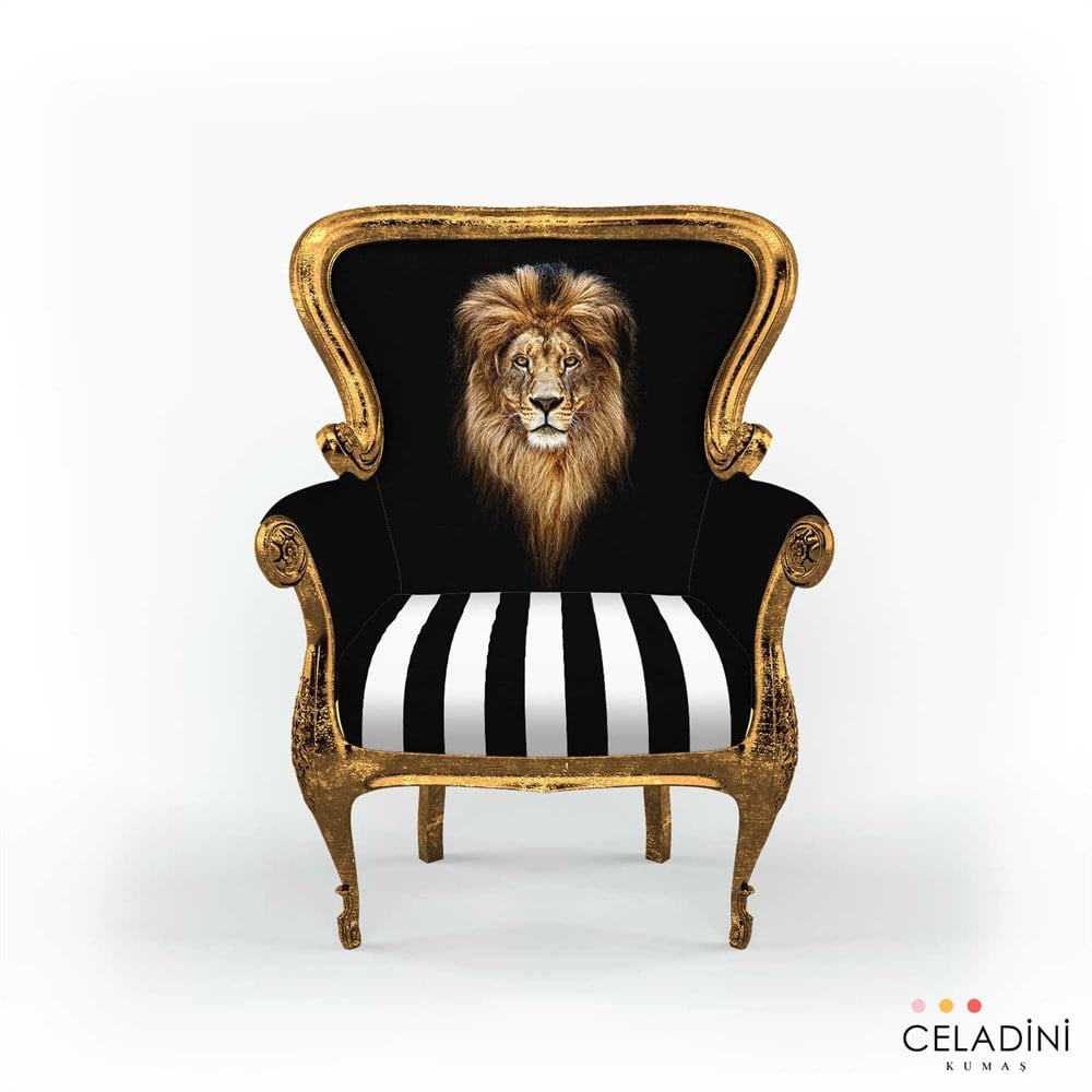 100x100 cm Aslan Kafası Pano Baskılı Koltuk Kumaşı