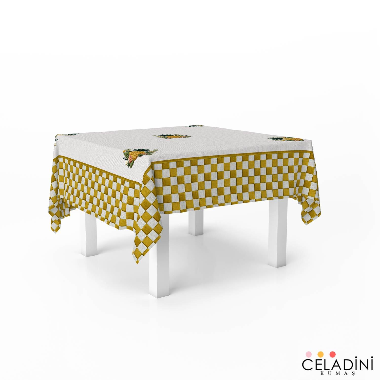 140x140 cm 3D Nakış Efektli Ananas Masa Örtüsü Kumaşı