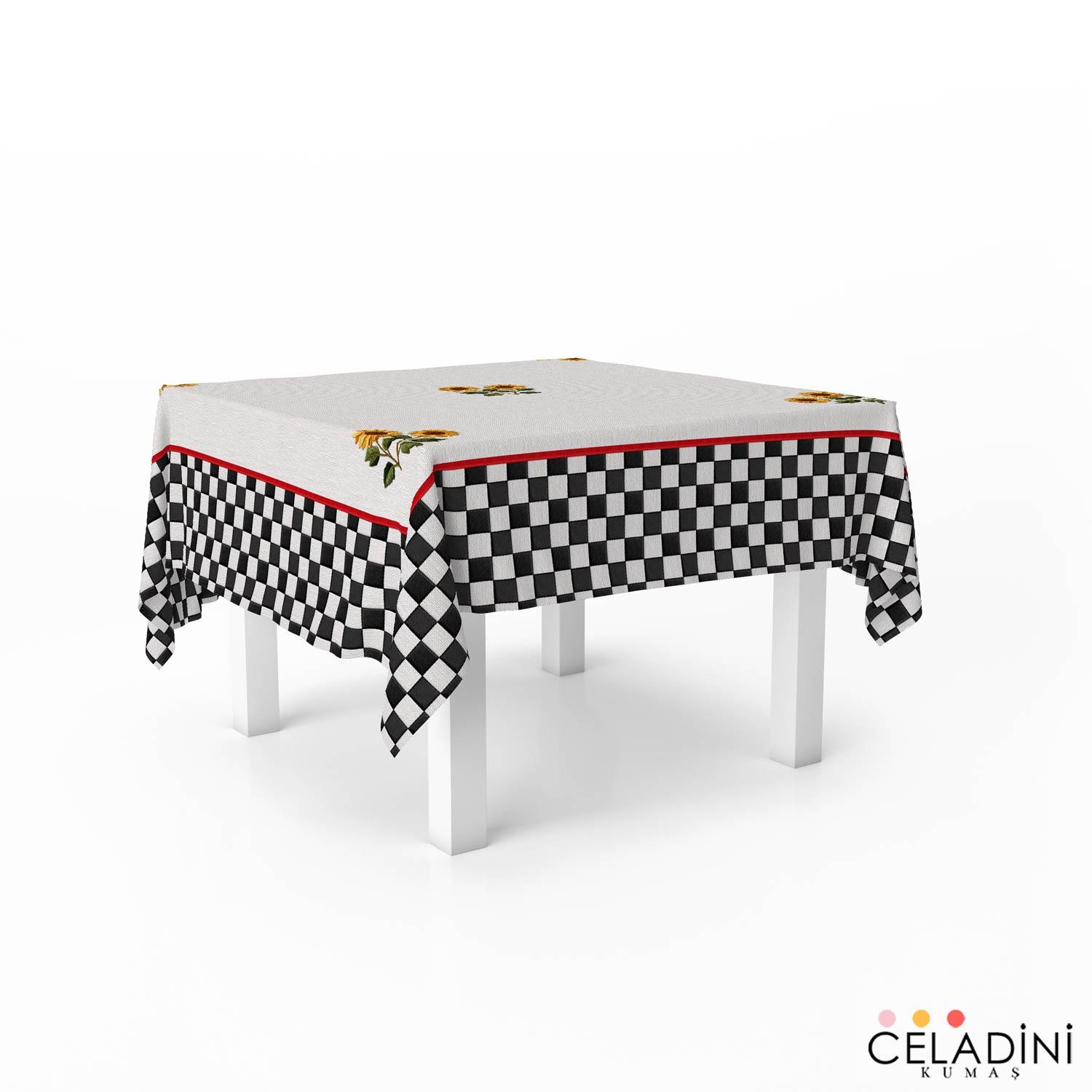 140x140 cm 3D Nakış Efektli Ayçiçeği Masa Örtüsü Kumaşı