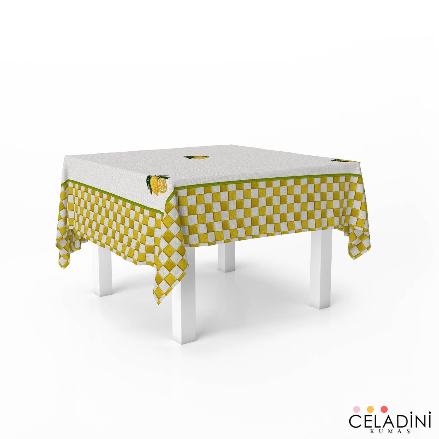 140x140 cm 3D Nakış Efektli Limon Masa Örtüsü Kumaşı