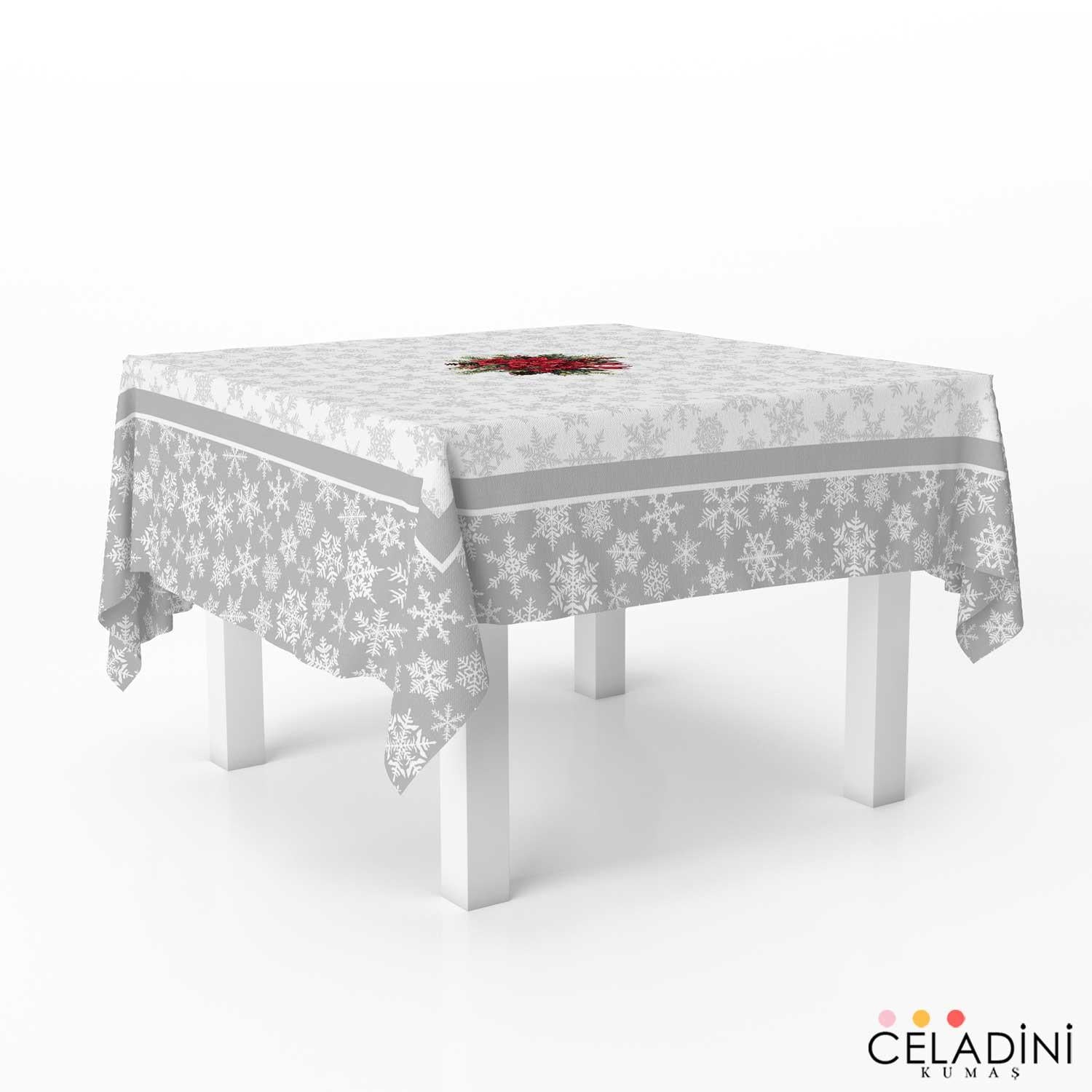 140x140 cm Gri Yılbaşı Serisi Masa Örtüsü Kumaşı
