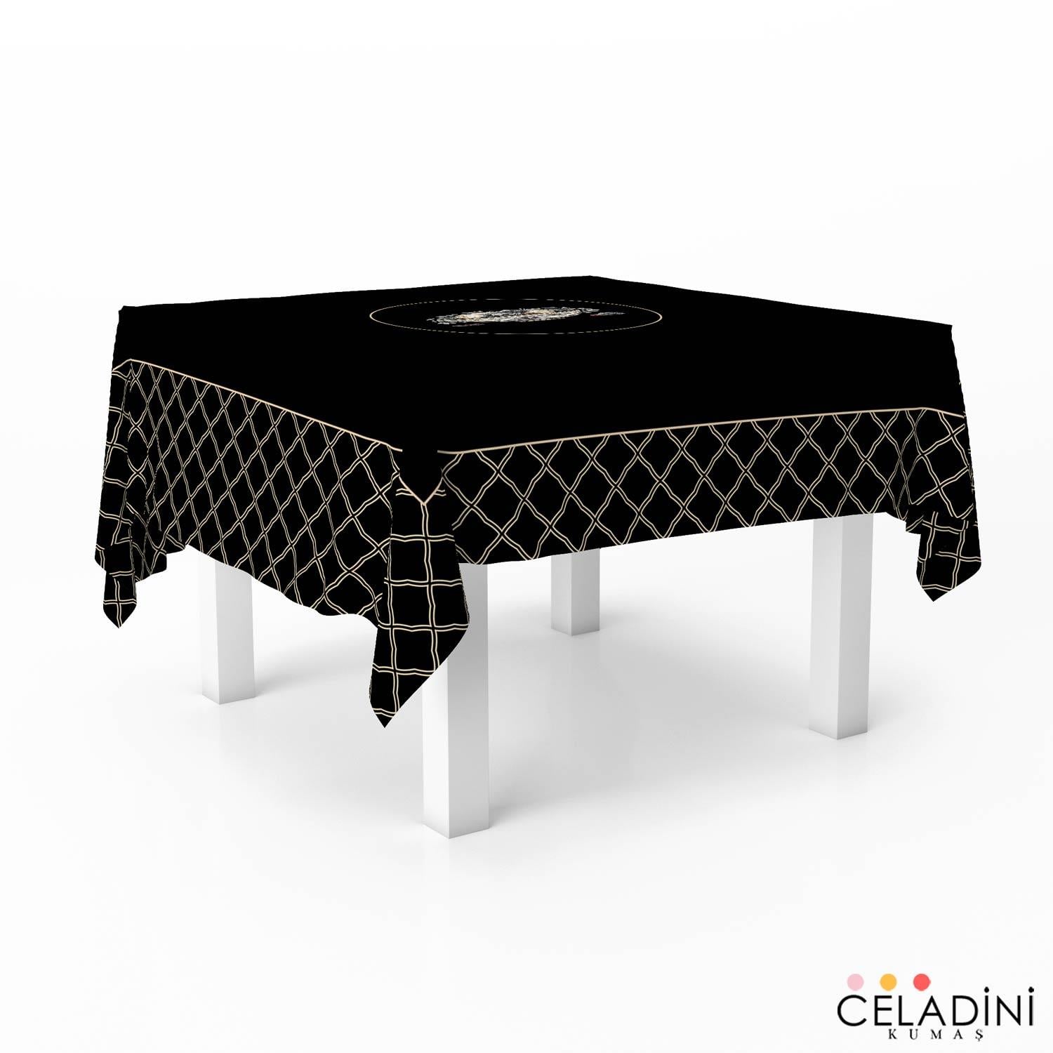 140x140 cm Kafes Motifli Ramazan Serisi Masa Örtüsü Kumaşı Siyah
