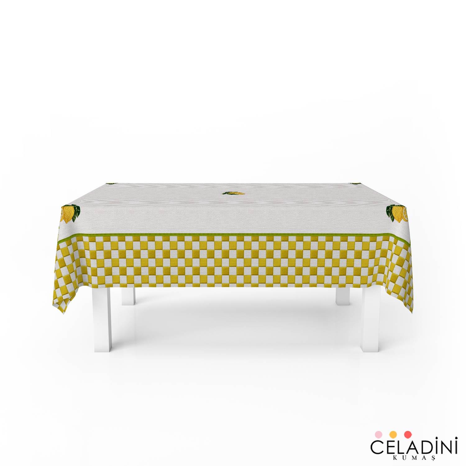140x200 cm 3D Nakış Efektli Limon Masa Örtüsü Kumaşı