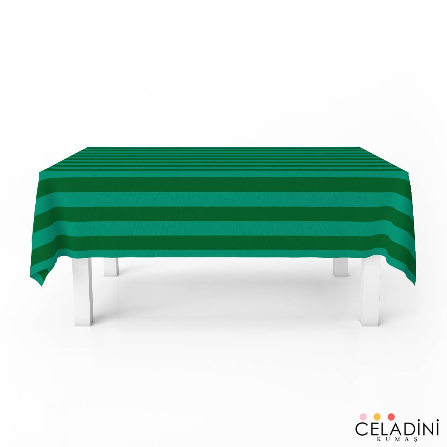 140x200 cm Petrol Yeşili ve Mint Çizgili Masa Örtüsü Kumaşı