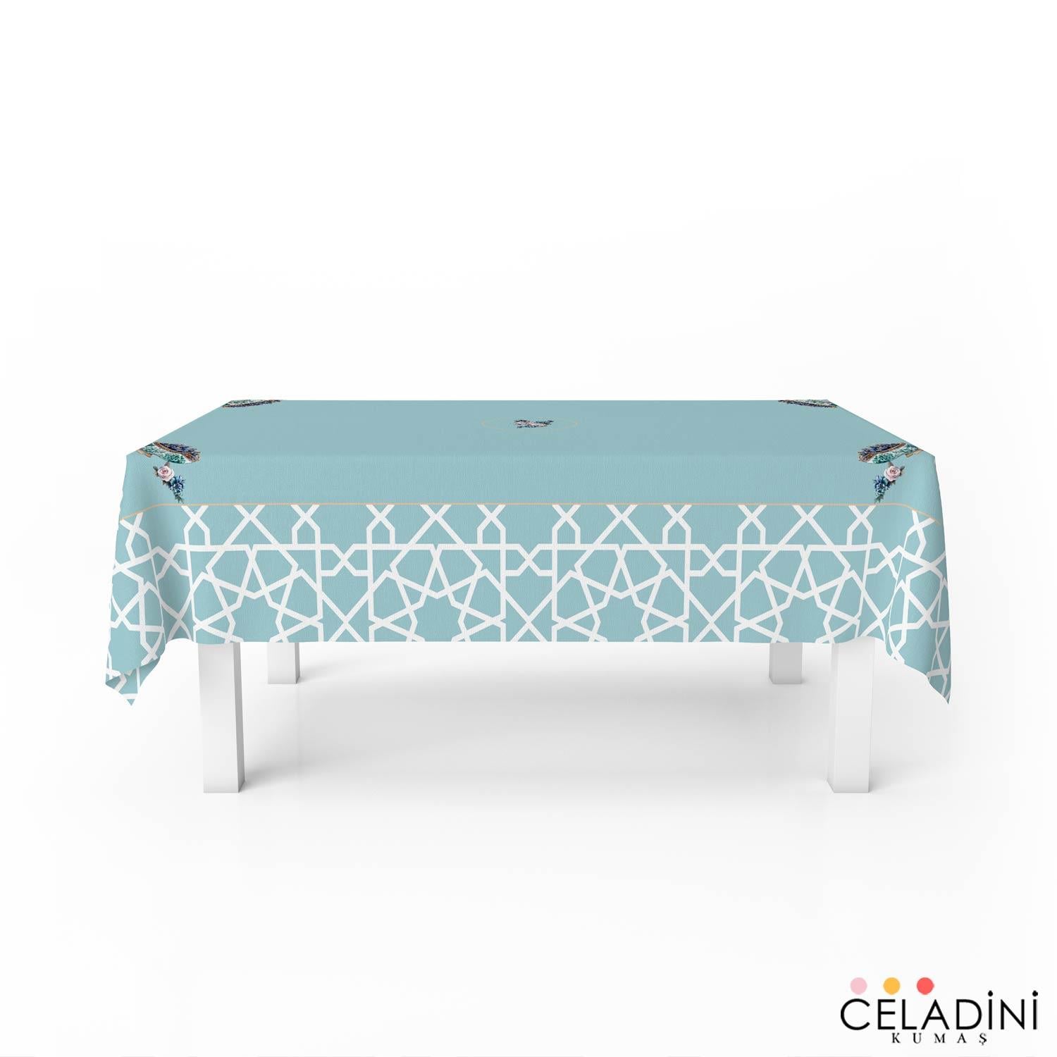 140x200 cm Selçuklu Motifli Ramazan Serisi Masa Örtüsü Kumaşı Mint Yeşil