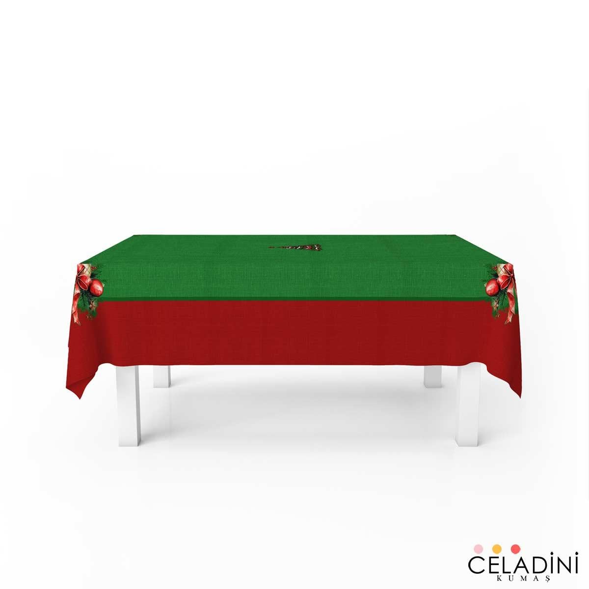 140x200 cm Yeşil Kırmızı Yılbaşı Serisi Masa Örtüsü Kumaşı