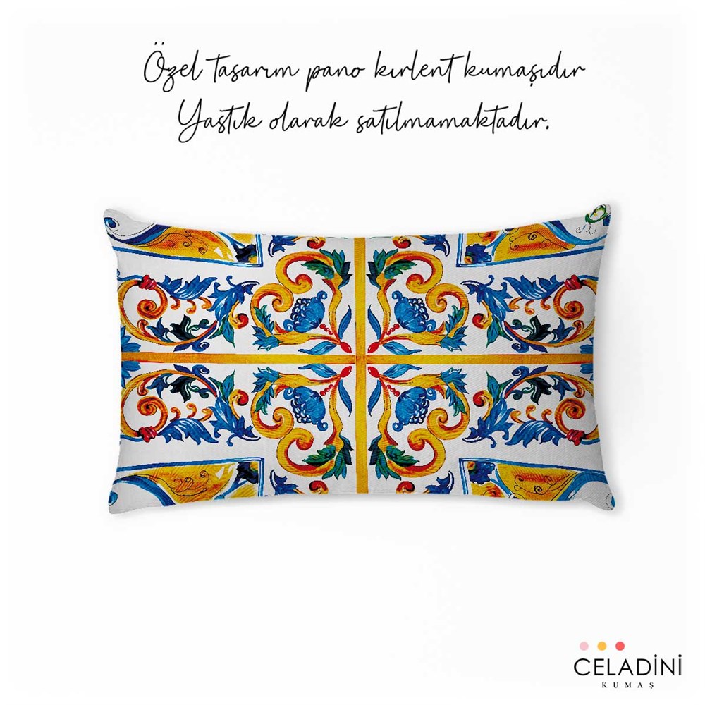 30x50 Majolica Fayans Desenli Baskılı Kırlent Kumaşı