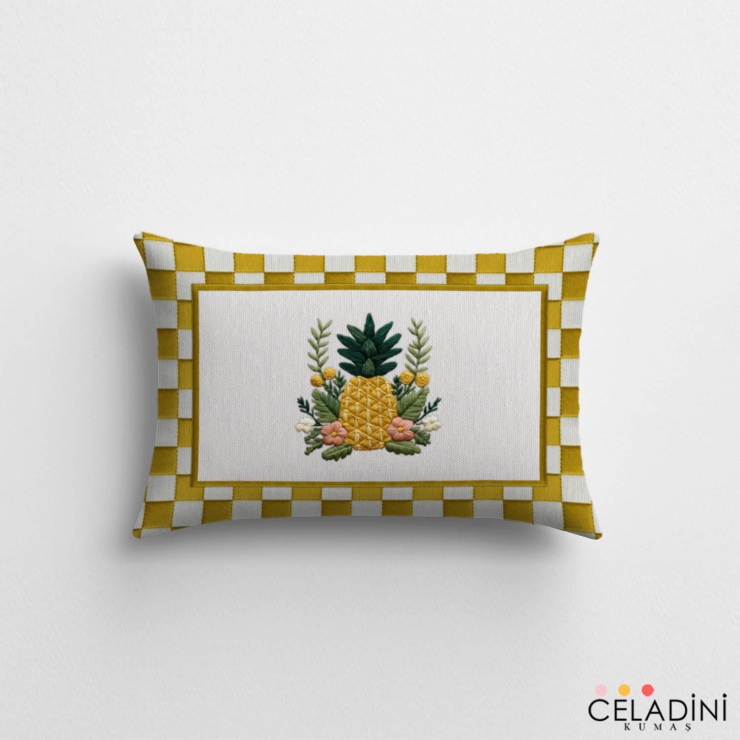 35x50 cm 3D Nakış Efektli Ananas Kırlent Kumaşı