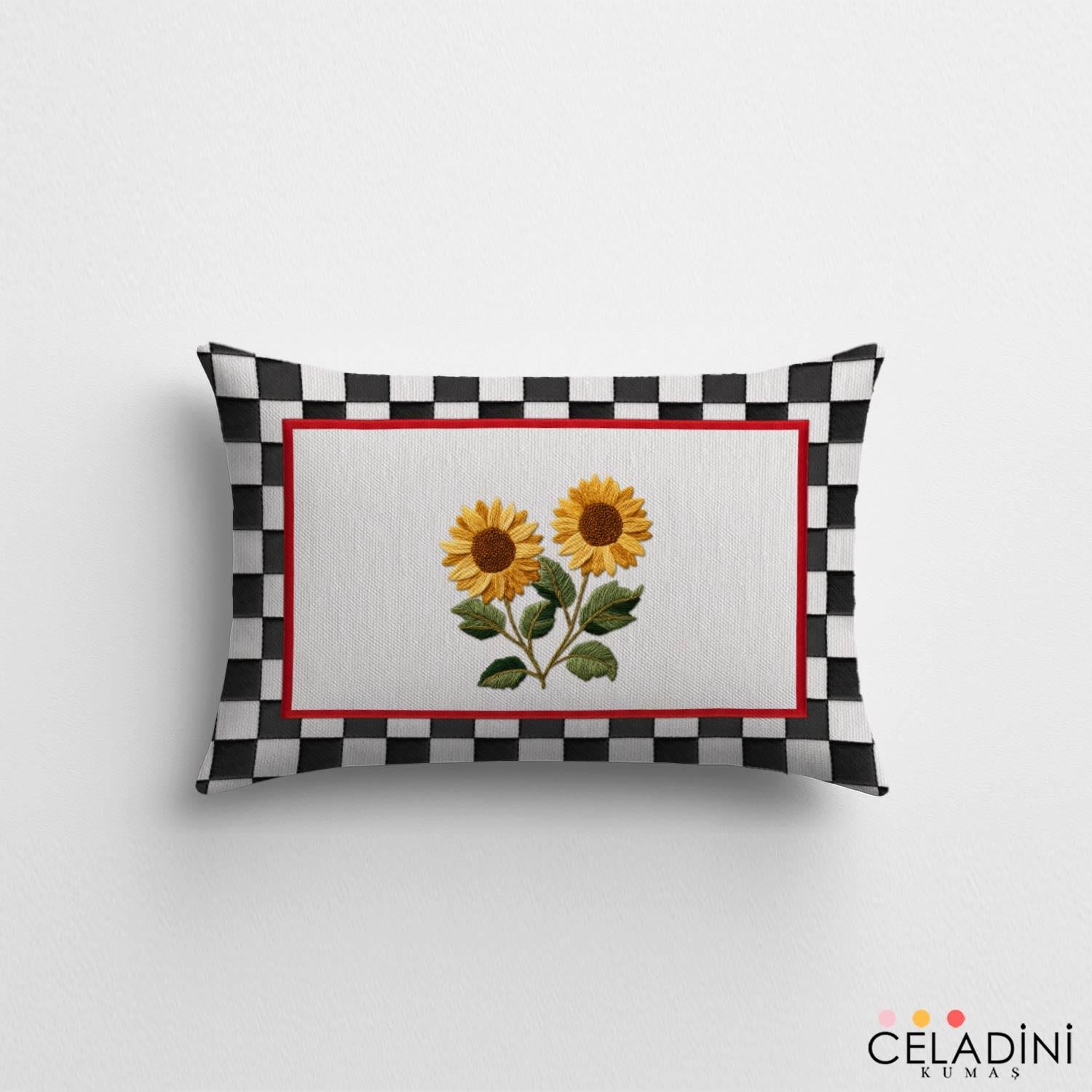 35x50 cm 3D Nakış Efektli Ayçiçeği Kırlent Kumaşı