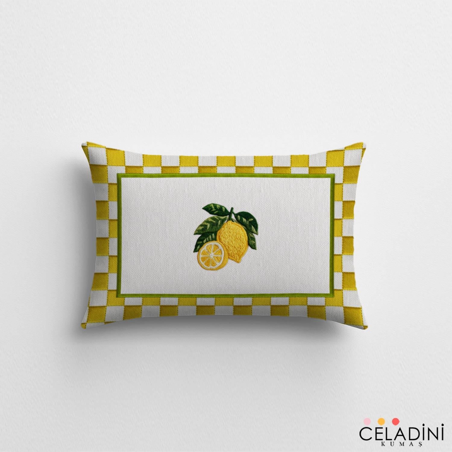 35x50 cm 3D Nakış Efektli Limon Kırlent Kumaşı