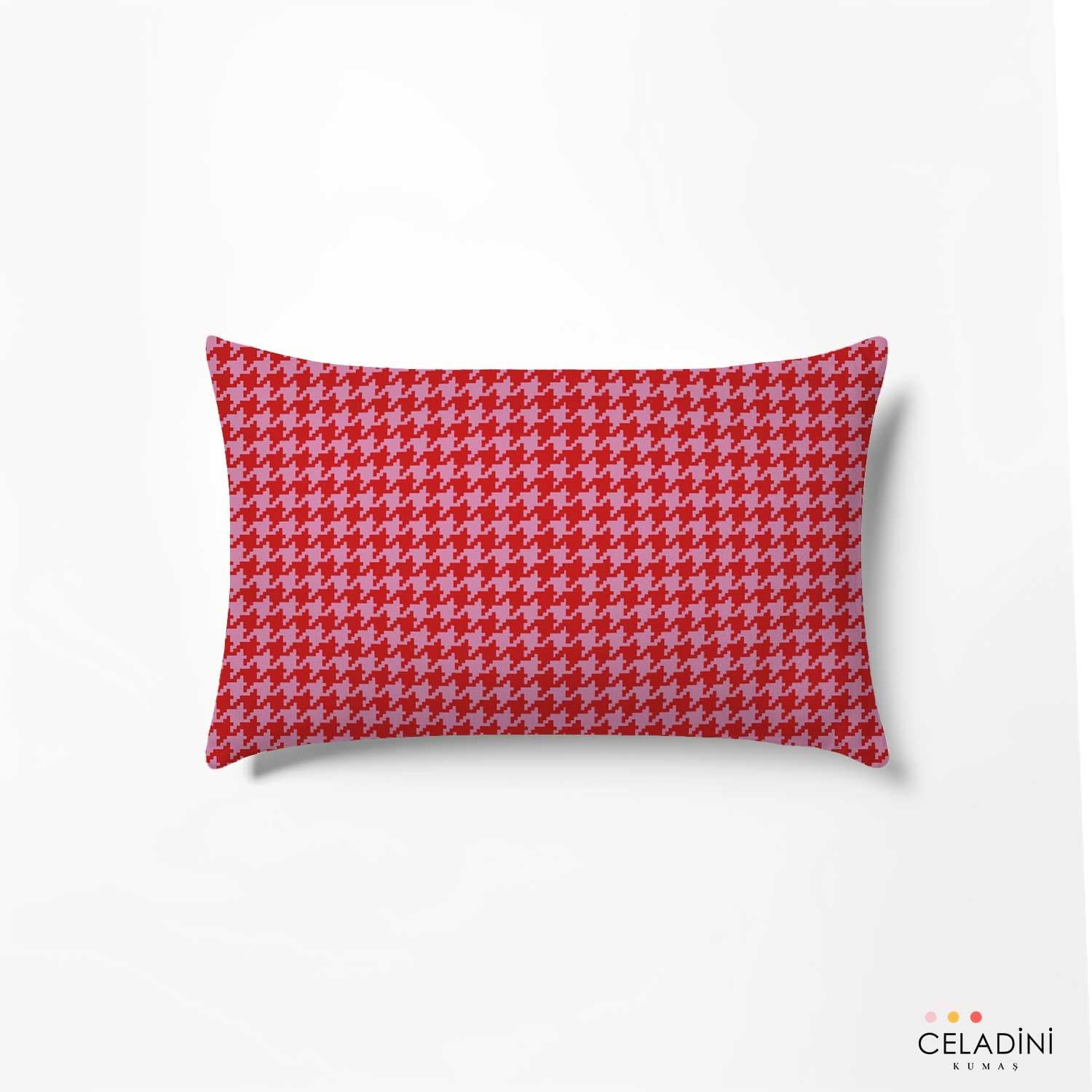 35x50 cm Kırmızı Pembe Kaz Ayağı Kırlent Kumaşı