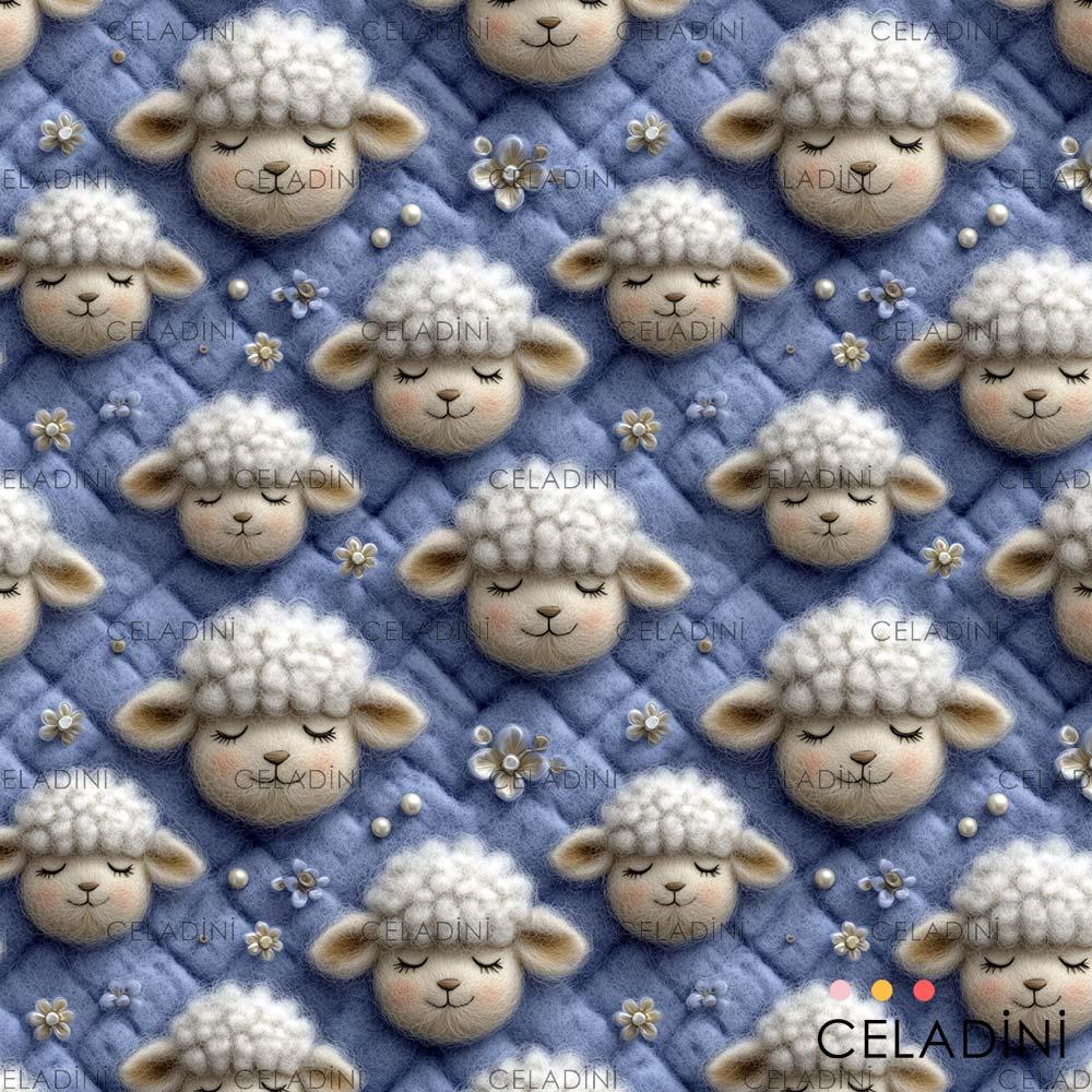 3D Efektli Uyuyan Kuzular Desenli Kumaş