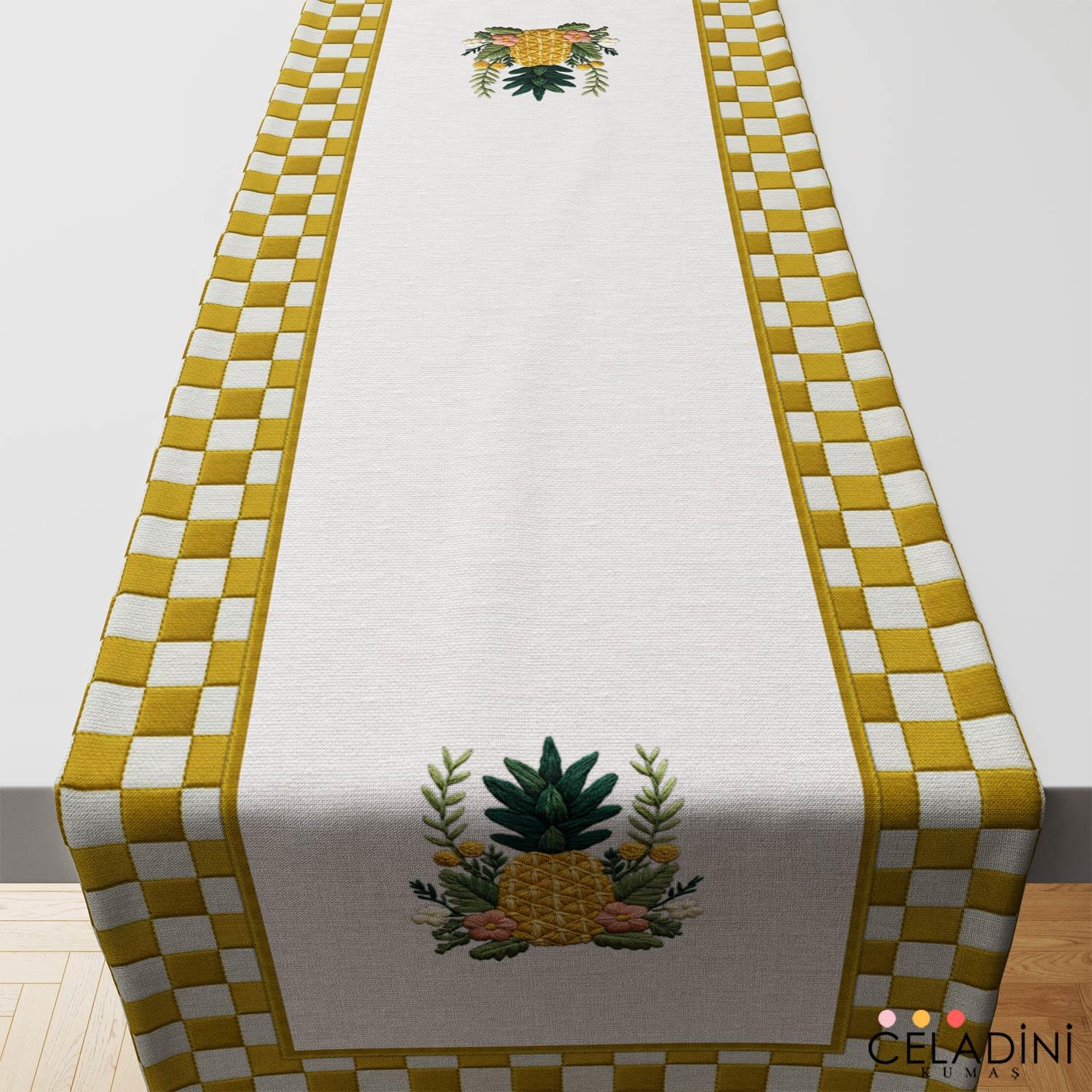 3D Nakış Efektli Ananas Runner Kumaşı