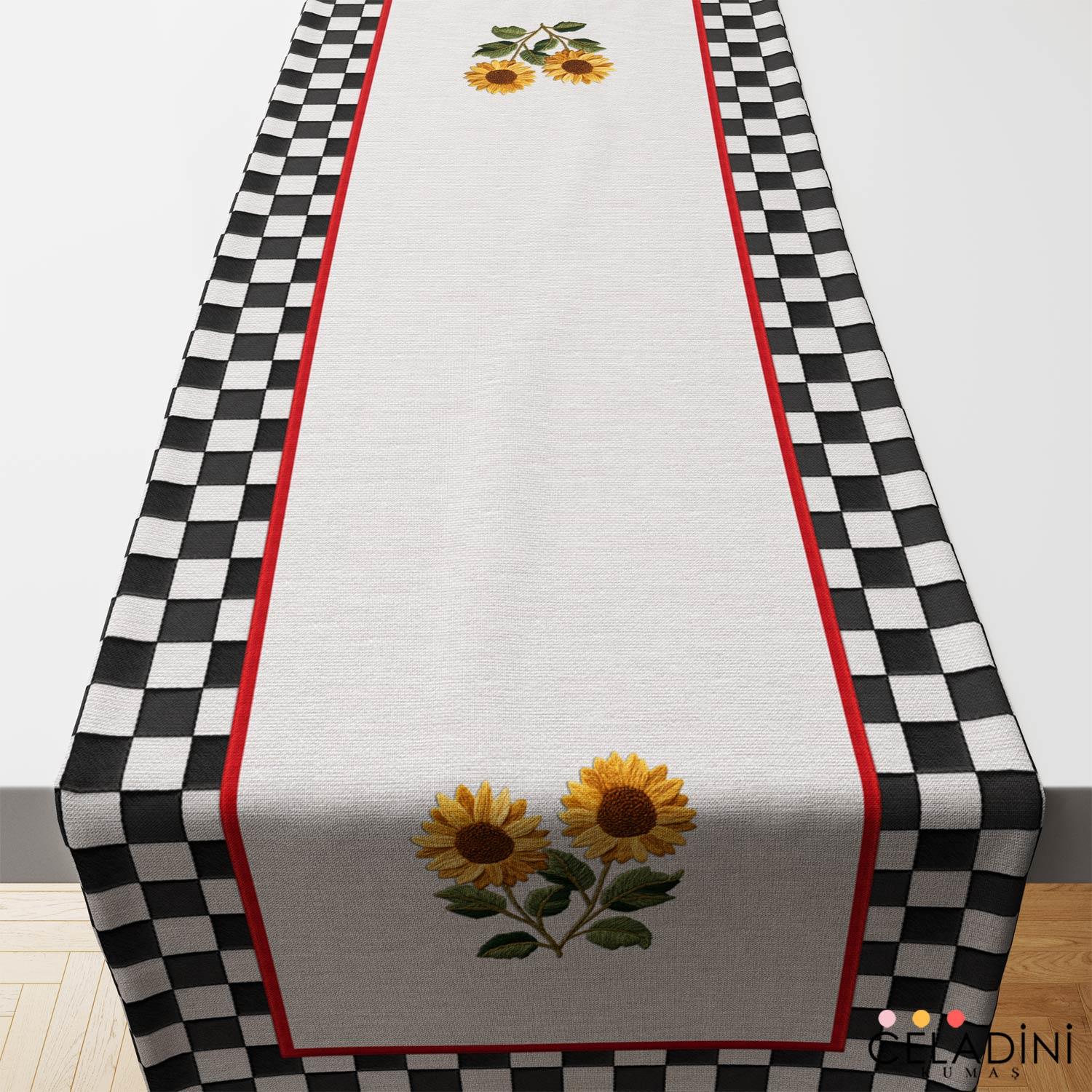 3D Nakış Efektli Ayçiçeği Runner Kumaşı