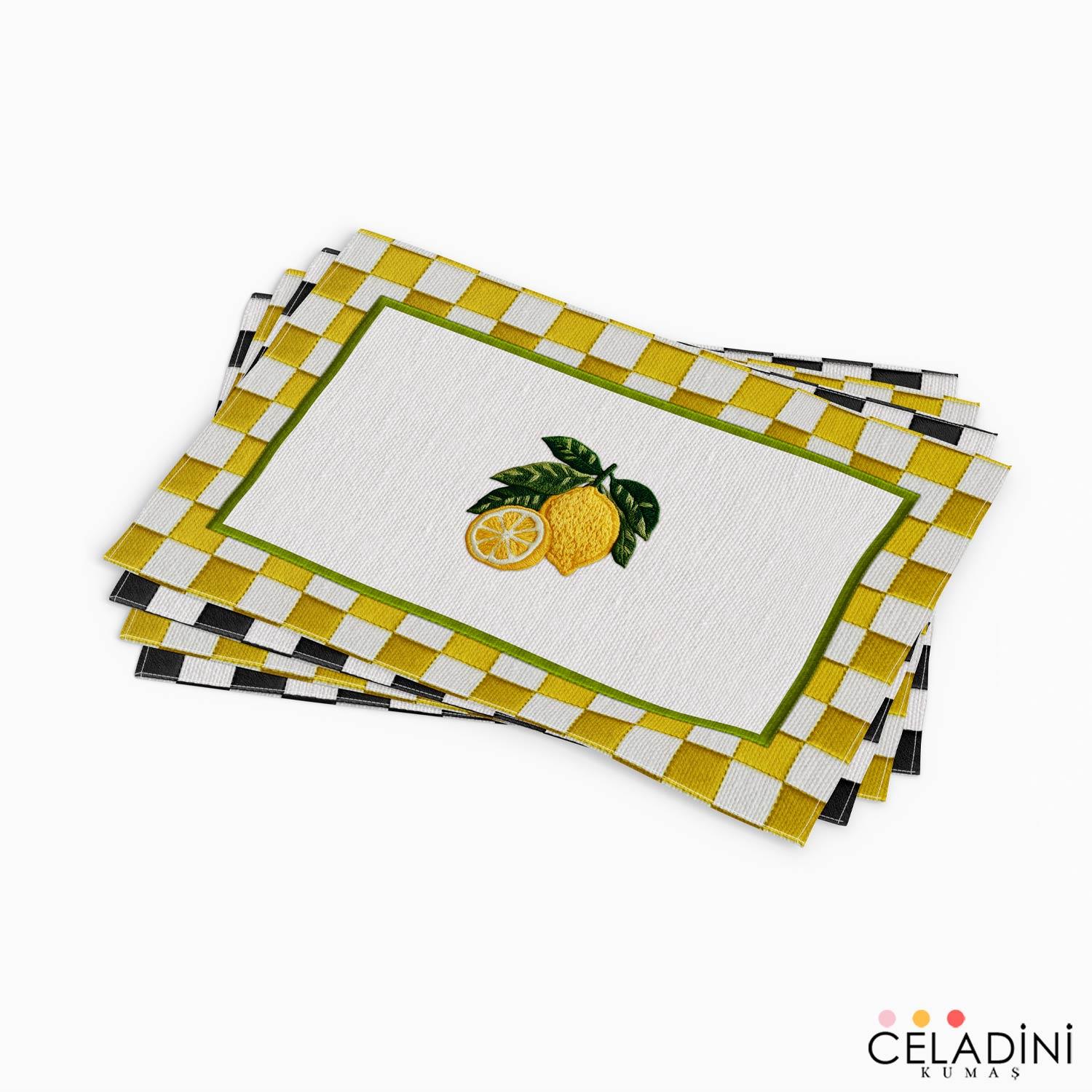 3D Nakış Efektli Limon 4'lü Amerikan Servis Kumaşı