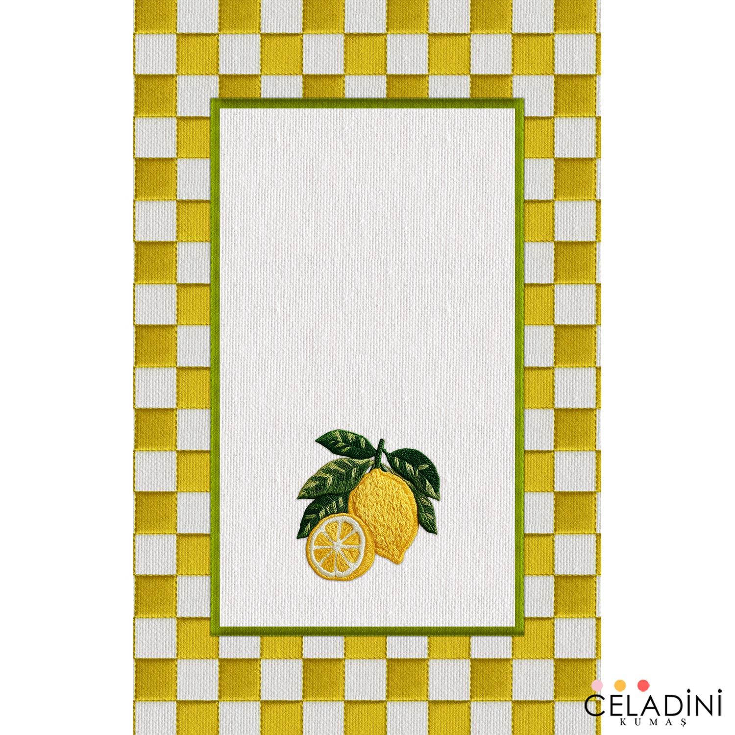 3D Nakış Efektli Limon Fırın Örtüsü Kumaşı