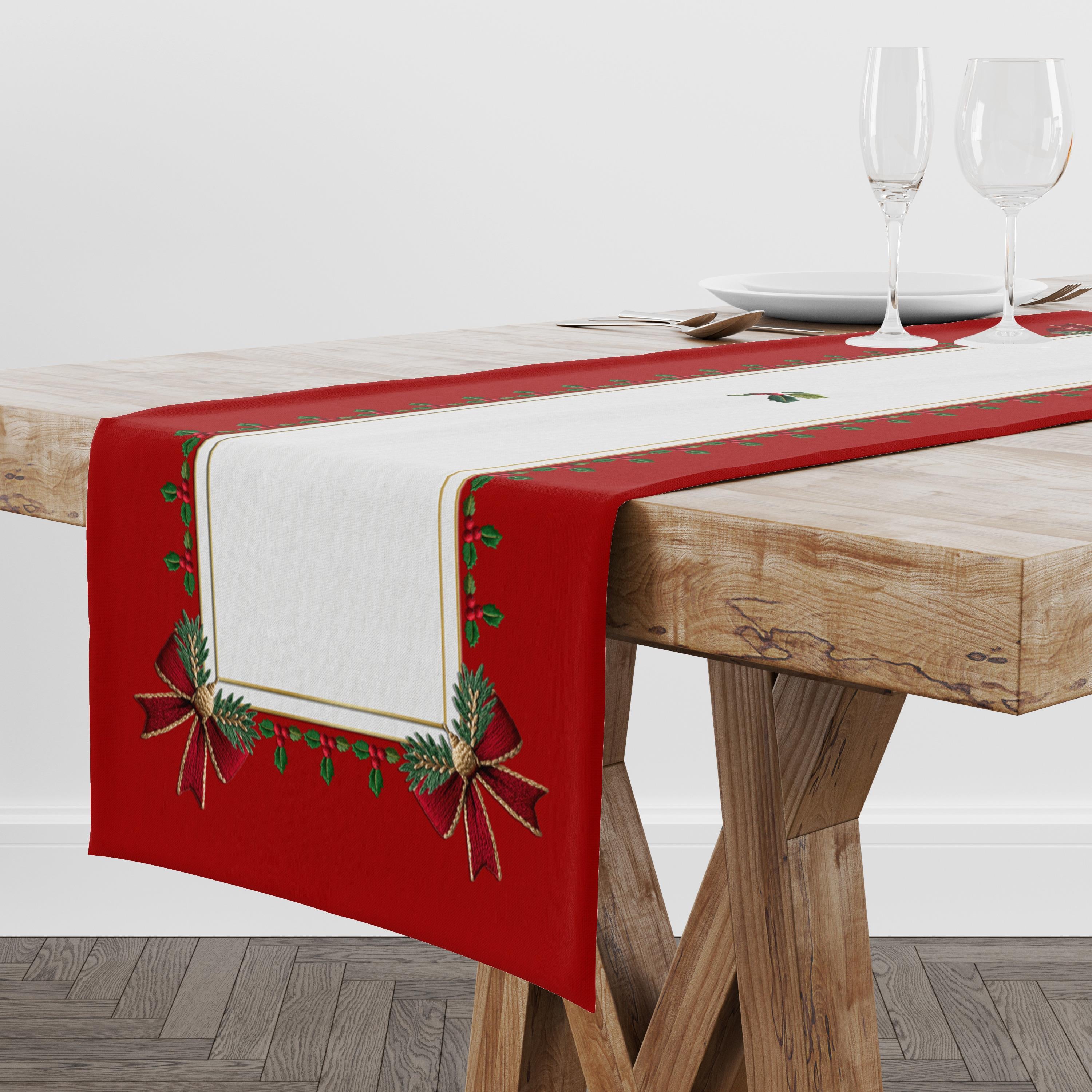 3D Nakış Efektli Yılbaşı Runner Kumaşı Kırmızı