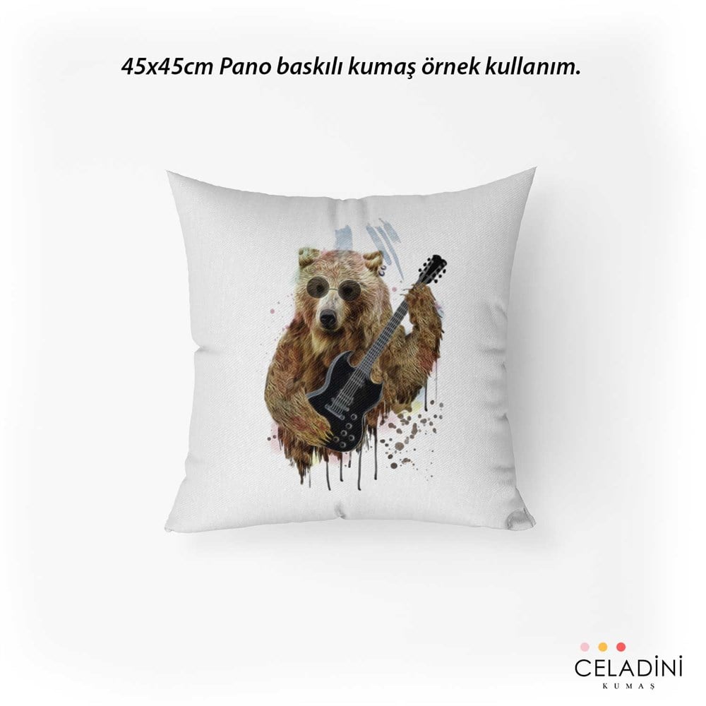 45x45 cm Ayı Desenli Pano Baskılı Kırlent Kumaşı