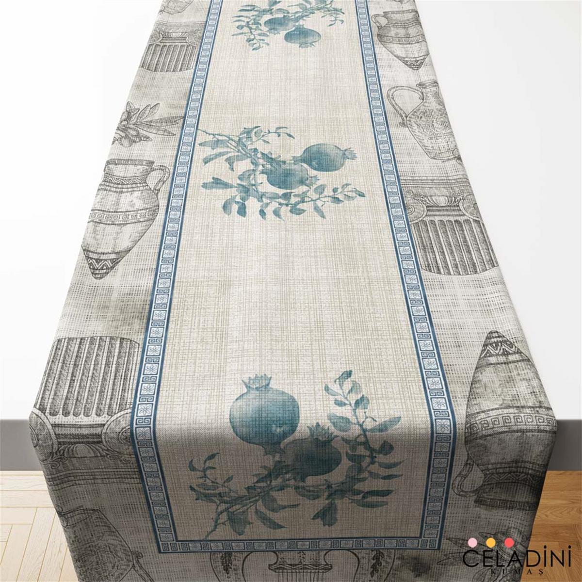 Antik Seri Runner Kumaşı Mavi