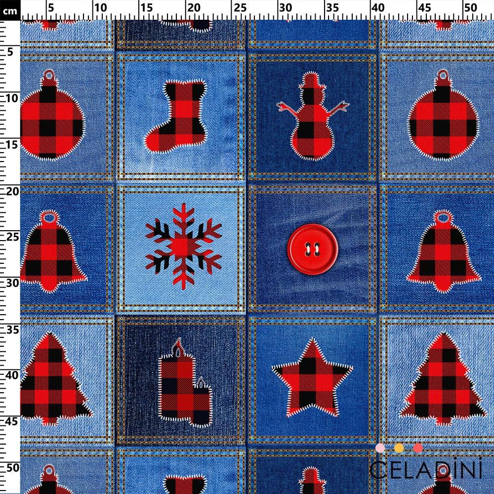 Blue Jean Patchwork Yılbaşı Kumaşı