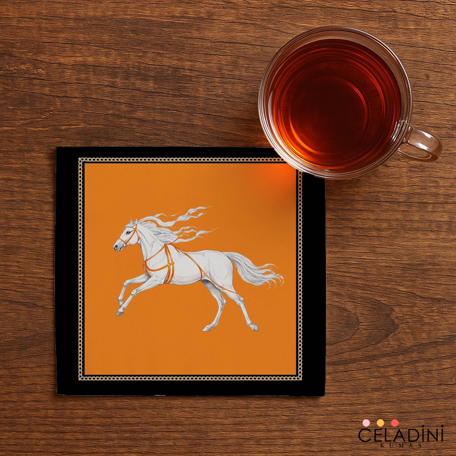 Chevaux Serisi At Desenli Kokteyl Peçetesi Kumaşı
