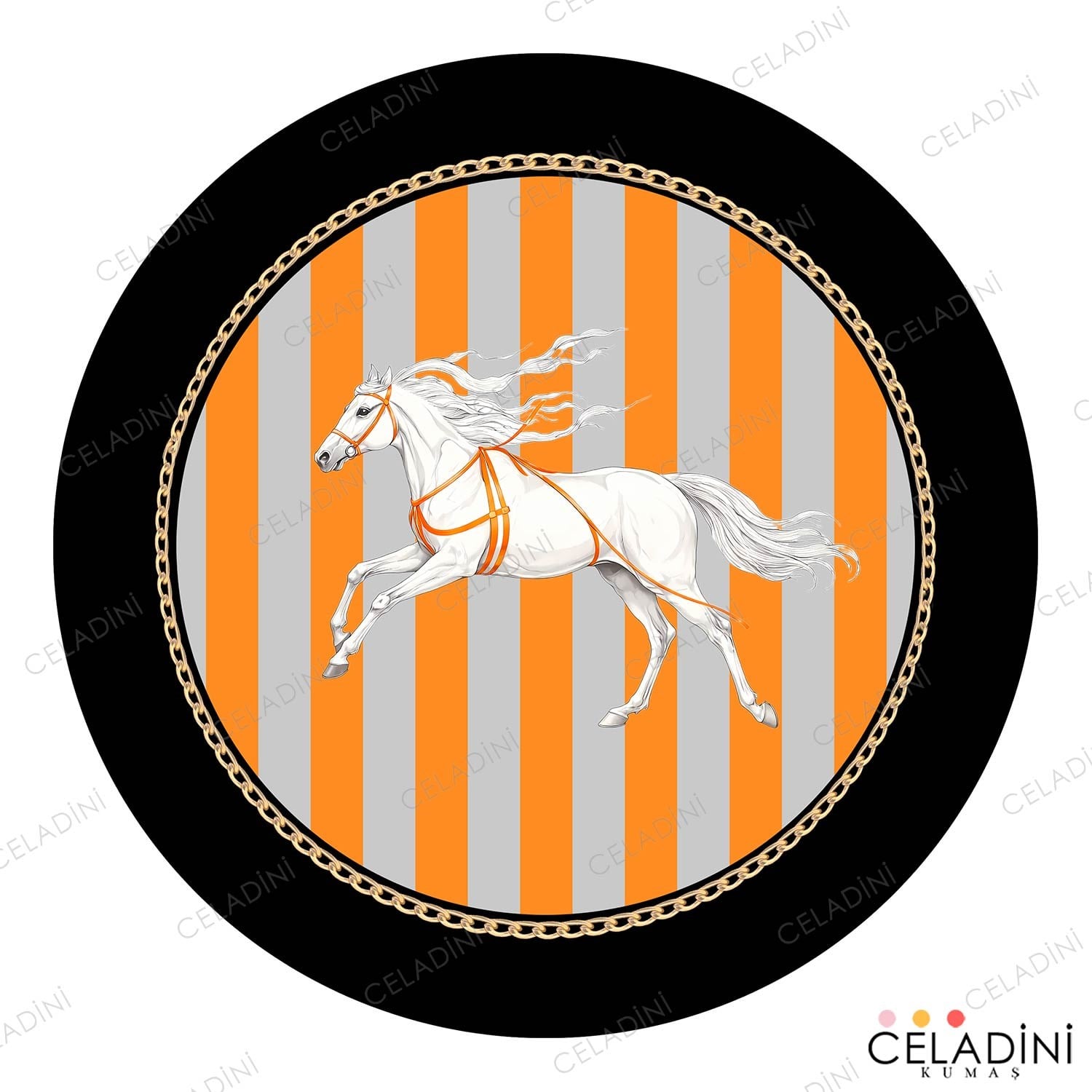 Chevaux Serisi Çizgili, At Desenli Supla Kumaşı