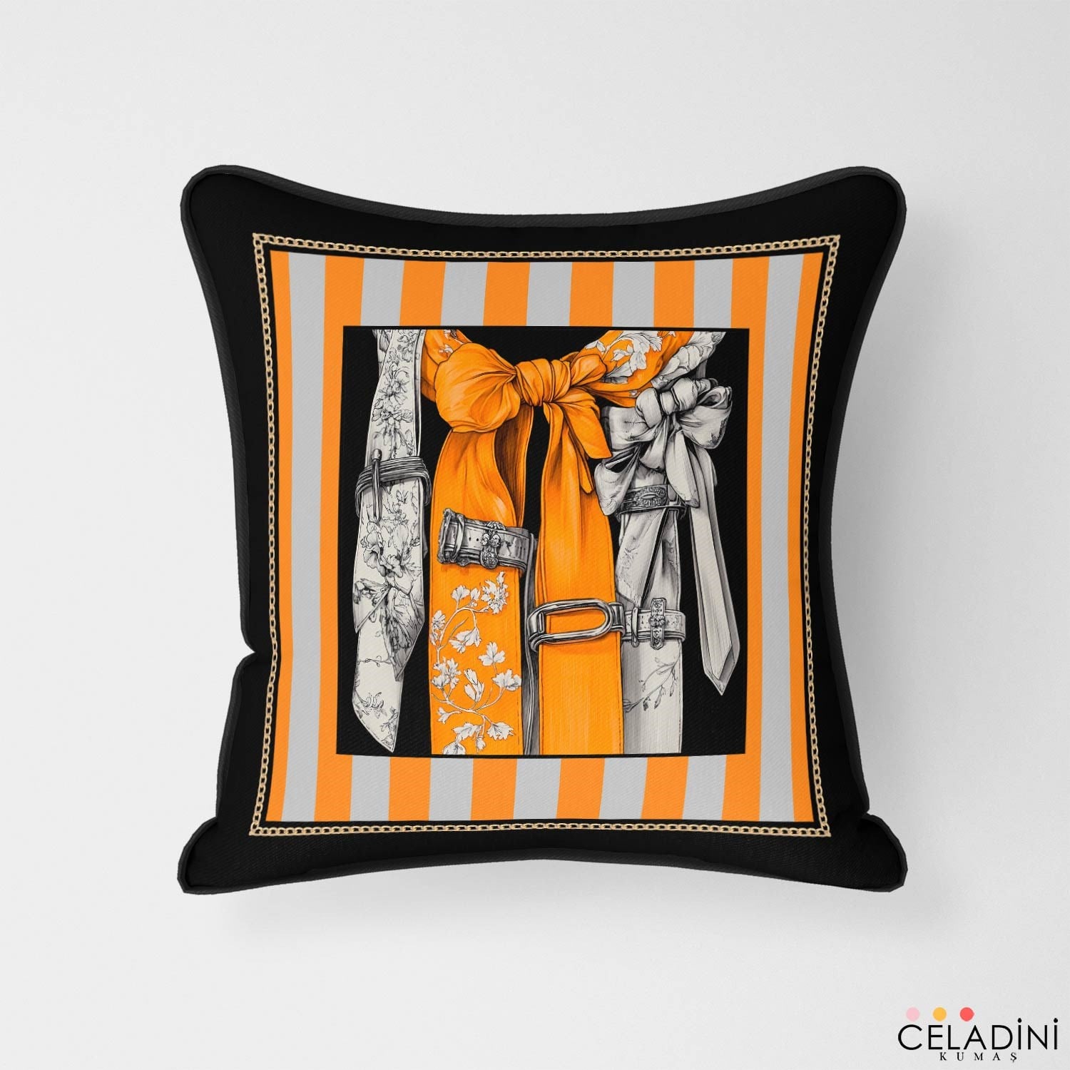 Chevaux Serisi Çizgili Fular Desenli Kırlent Kumaşı