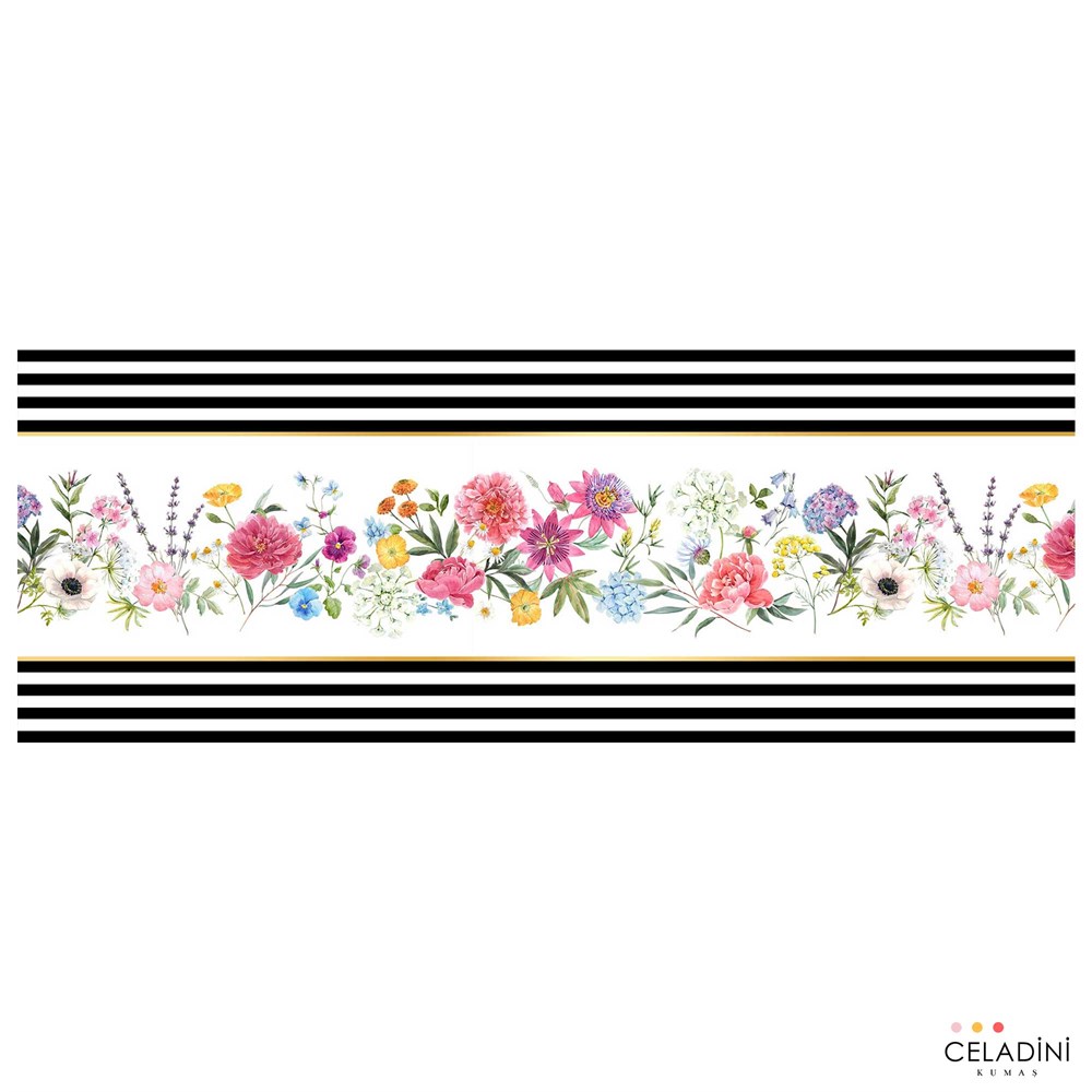 Çizgili Passiflora Çiçekli Runner Kumaşı