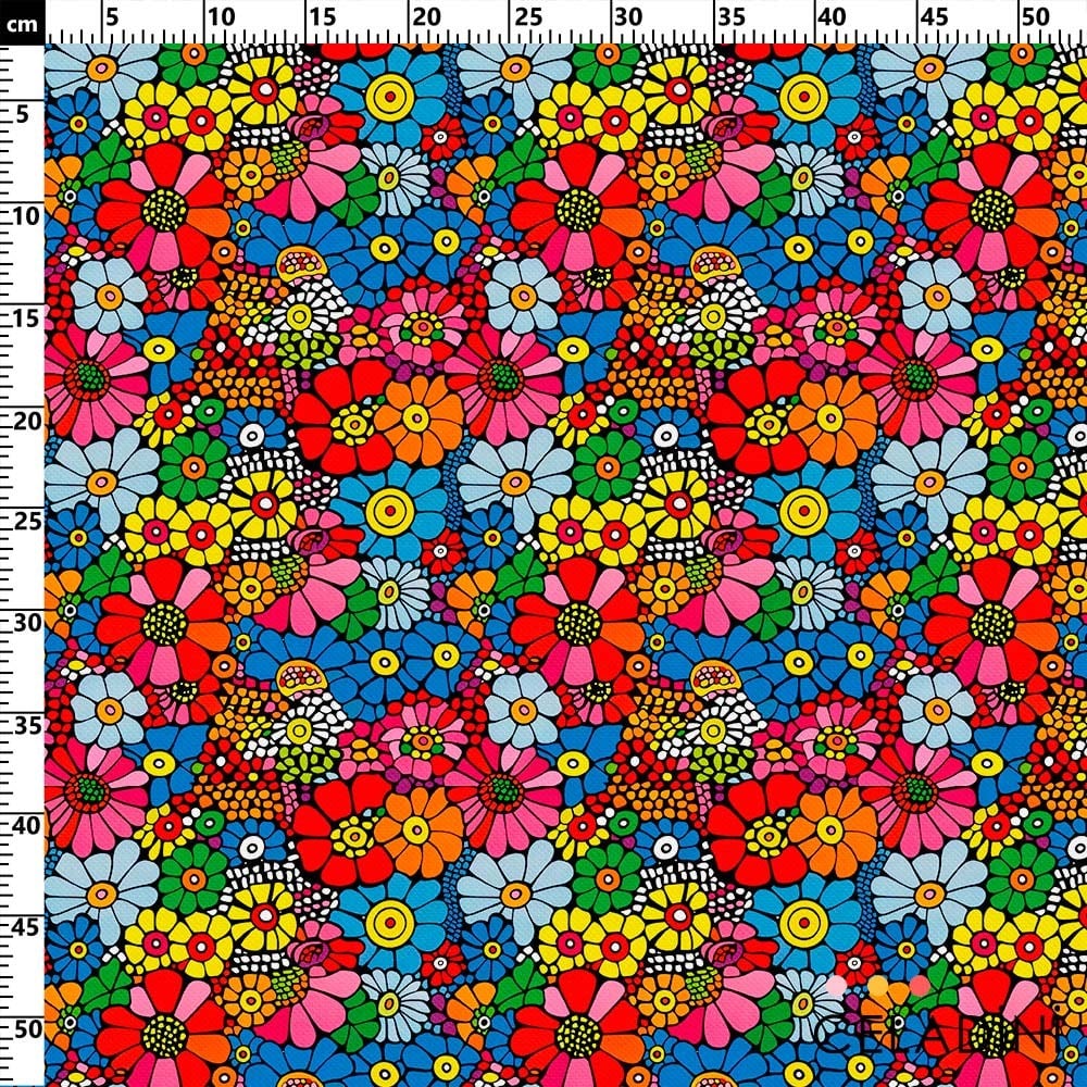 Çok Renkli Pop Art Çiçek Desenli Kumaş