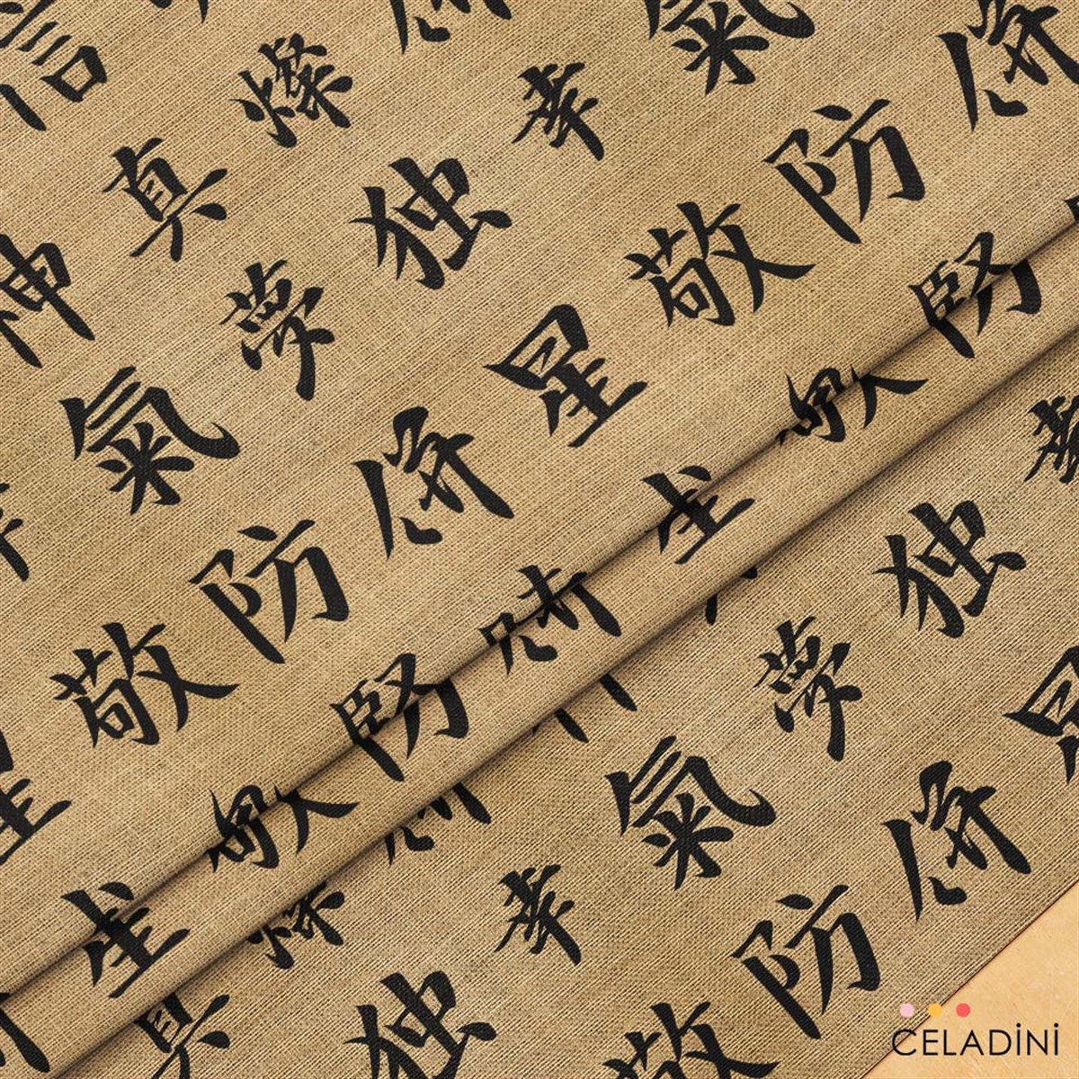 Çuval Efektli Japon Harfleri Desenli Kumaş 