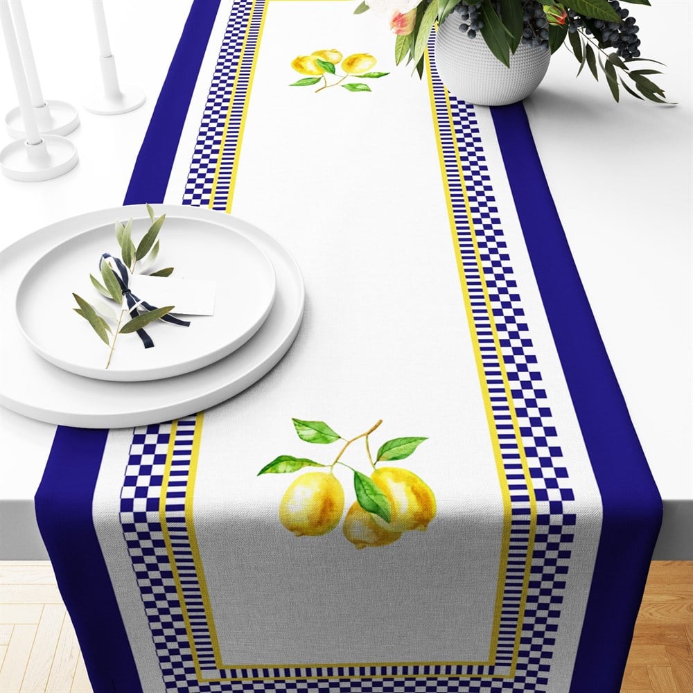 Damalı Limon Desenli Runner Kumaşı
