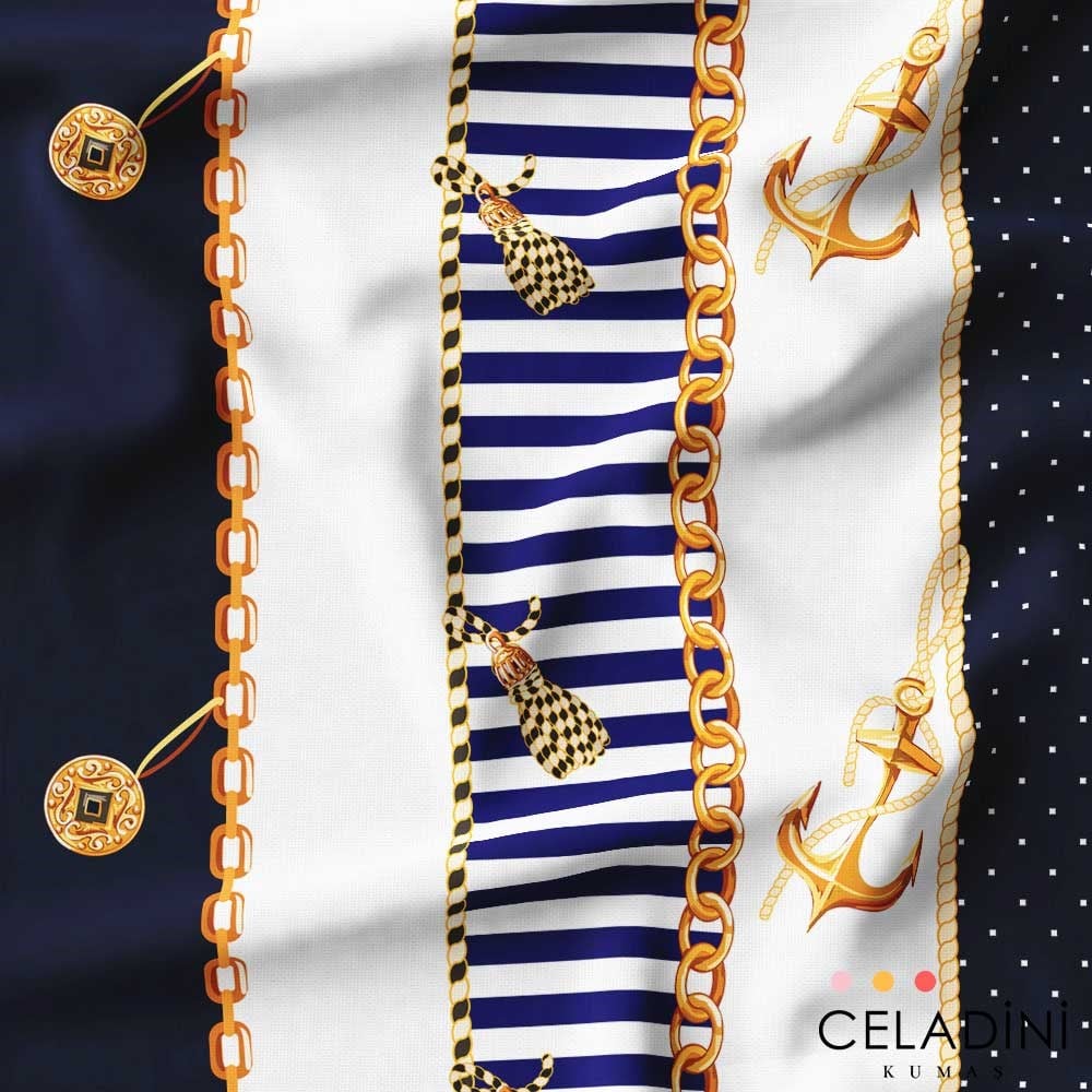 Elegant Altın Çapa Desenli Kumaş