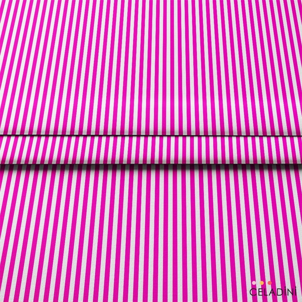 Fuşya Beyaz 1x1 cm Süper İnce Çizgili Kumaş
