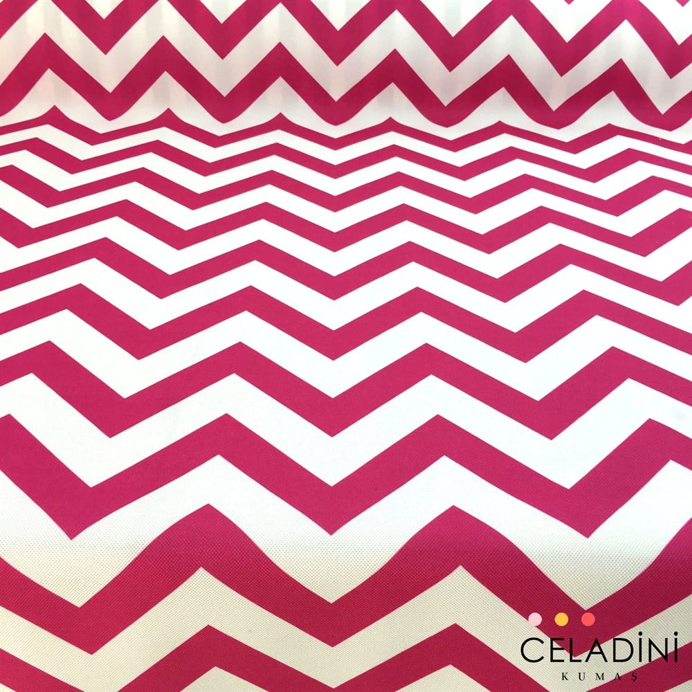 Fuşya Beyaz Zigzag (Chevron) Kumaş