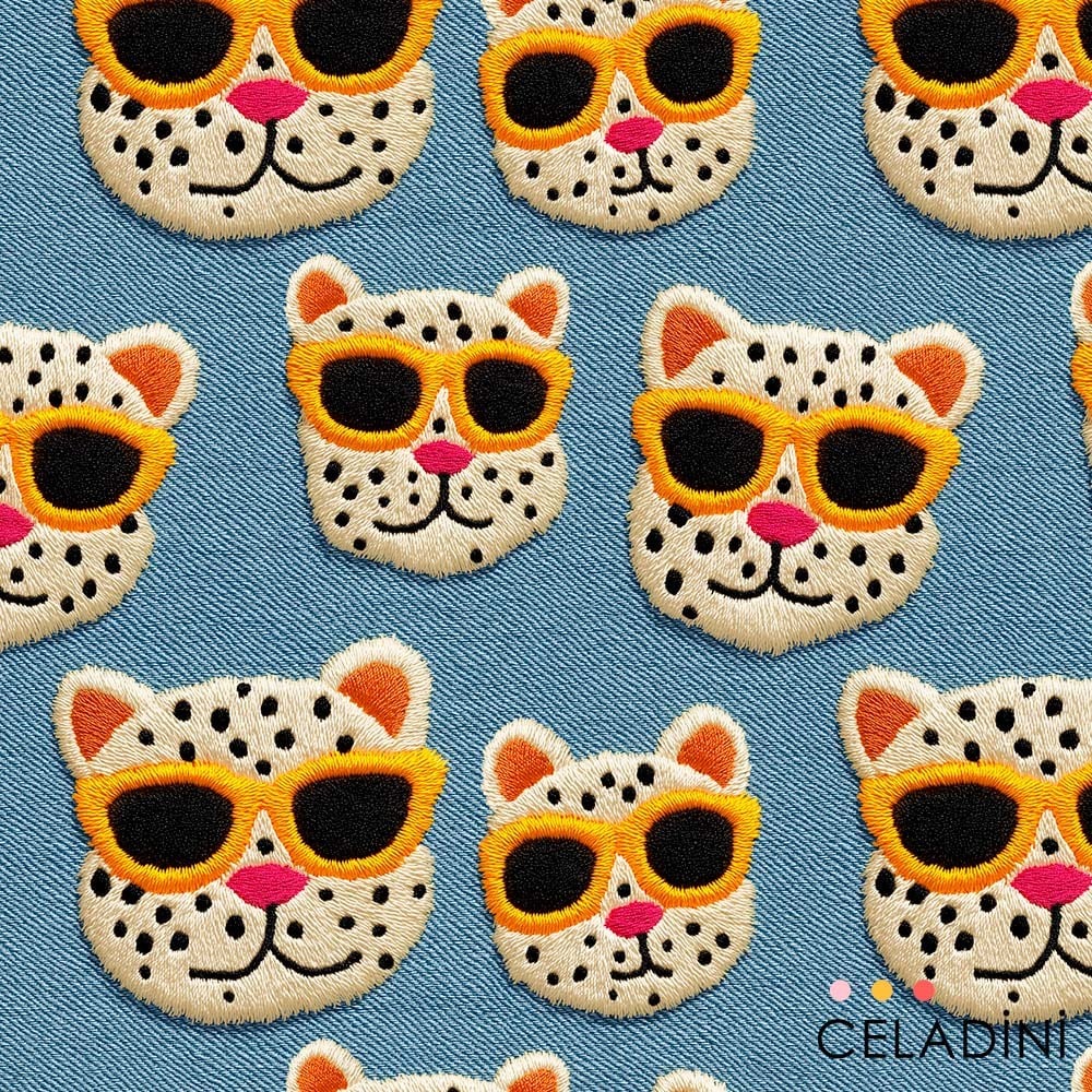 Gözlüklü Leopar Desenli 3D Nakış Efektli Kumaş