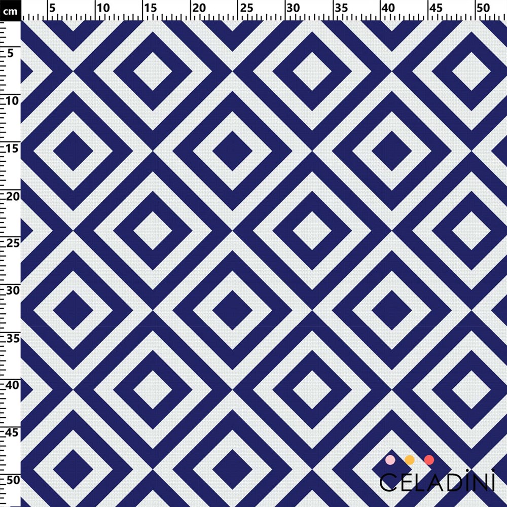 İç İçe Kare Baklava Desenli Kumaş (Lacivert)