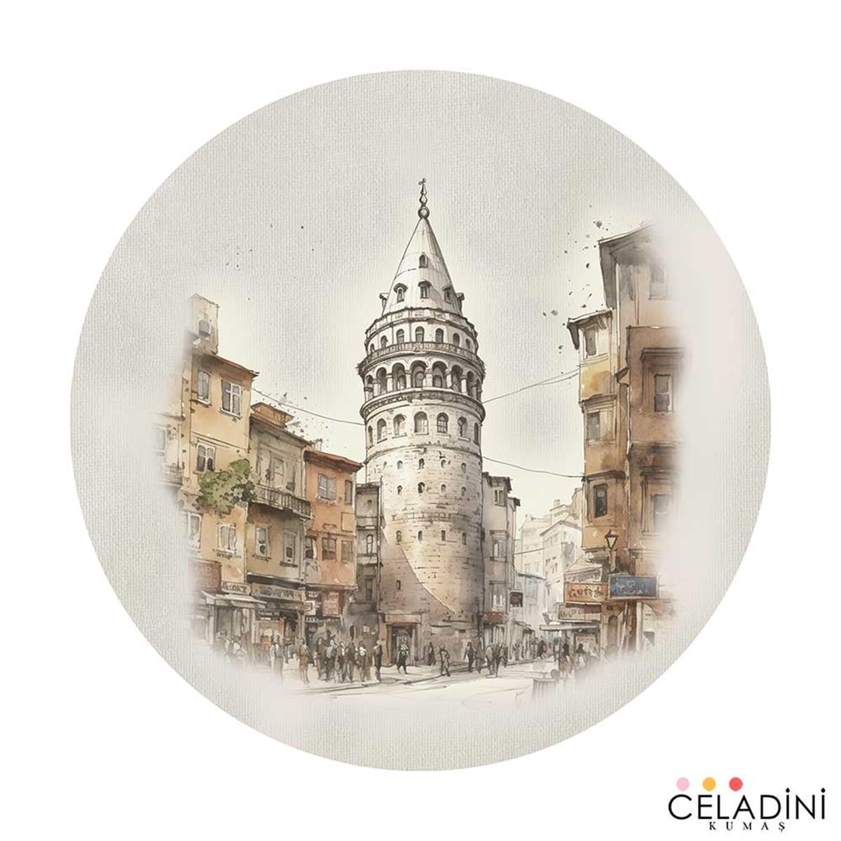 İstanbul Serisi Galata Kulesi Desenli Supla Kumaşı